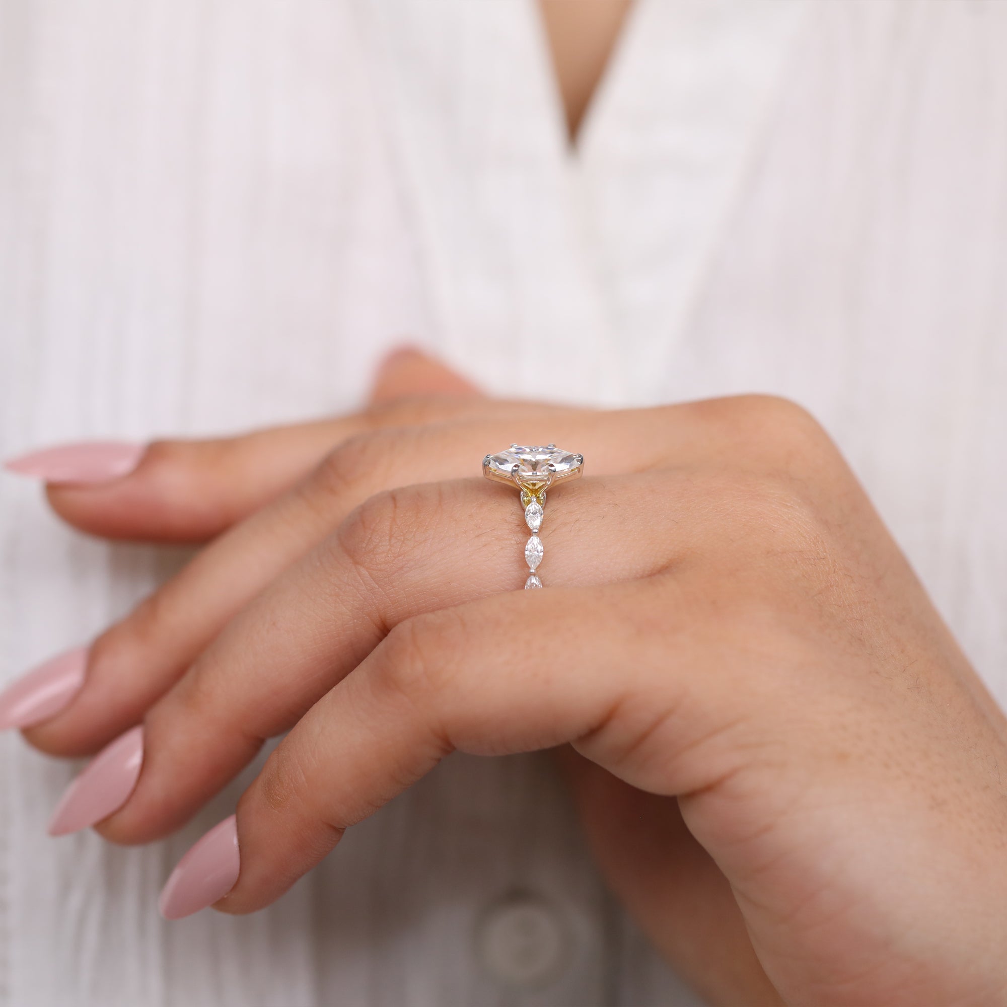 Marquise Cut Lab Diamond Engagement Ring with Marquise Side Stones