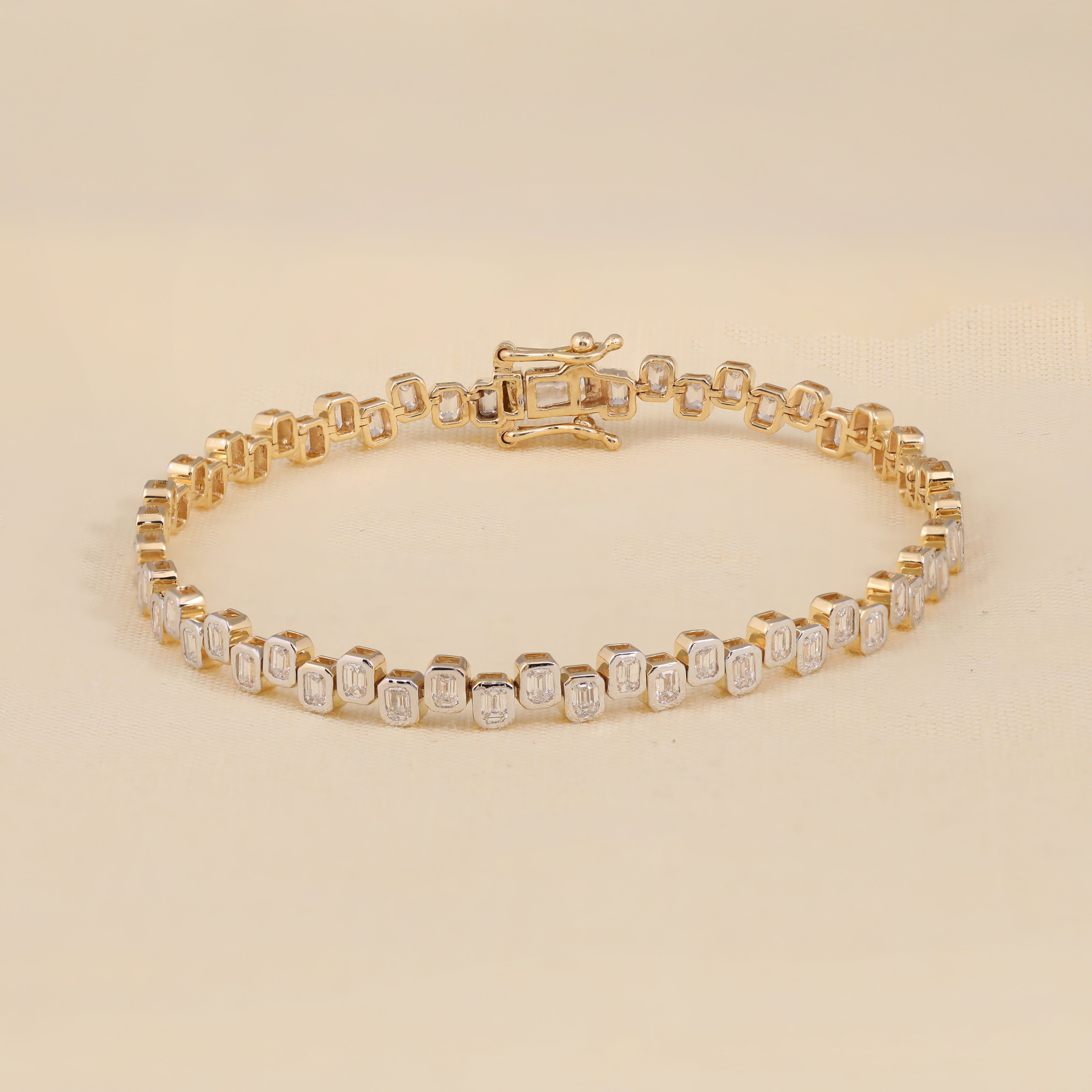 Unique Bezel Set Emerald Lab Diamond Tennis Bracelet