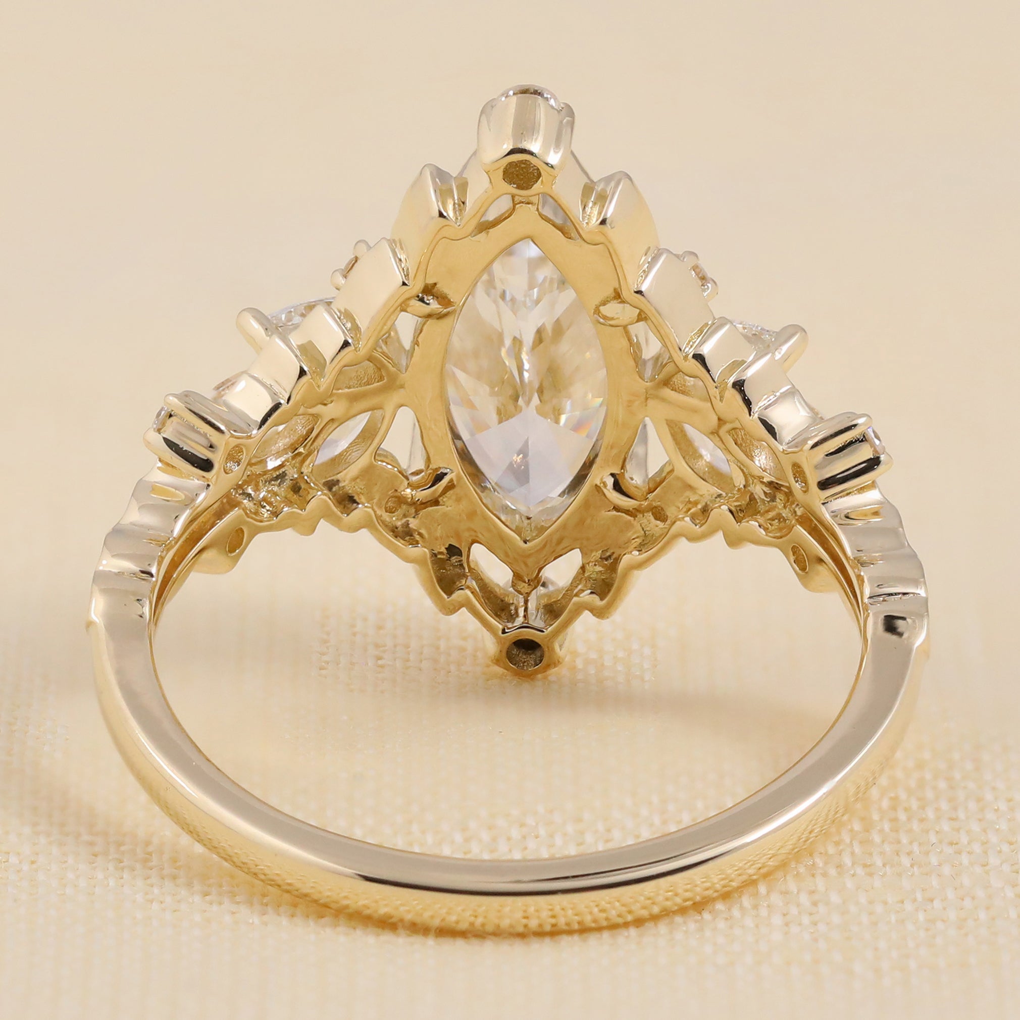 Marquise Lab Grown Diamond Engagement Ring, Vintage Floral Diamond Cluster Ring