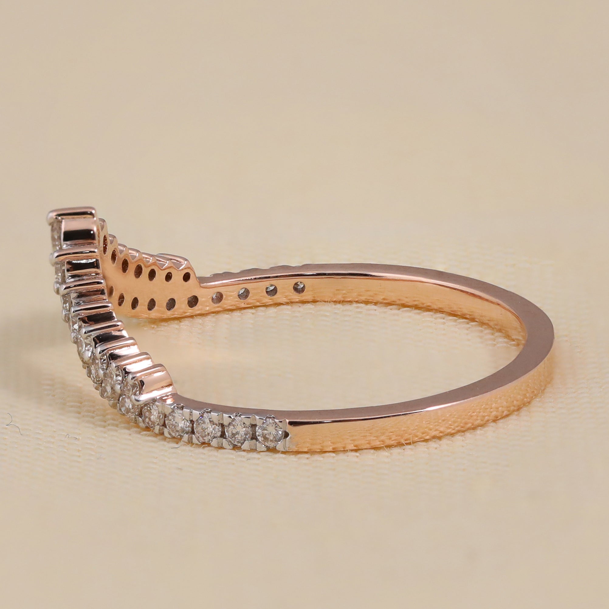 Classic Diamond V Shaped Band, Round Lab Grown Diamond Chevron Ring