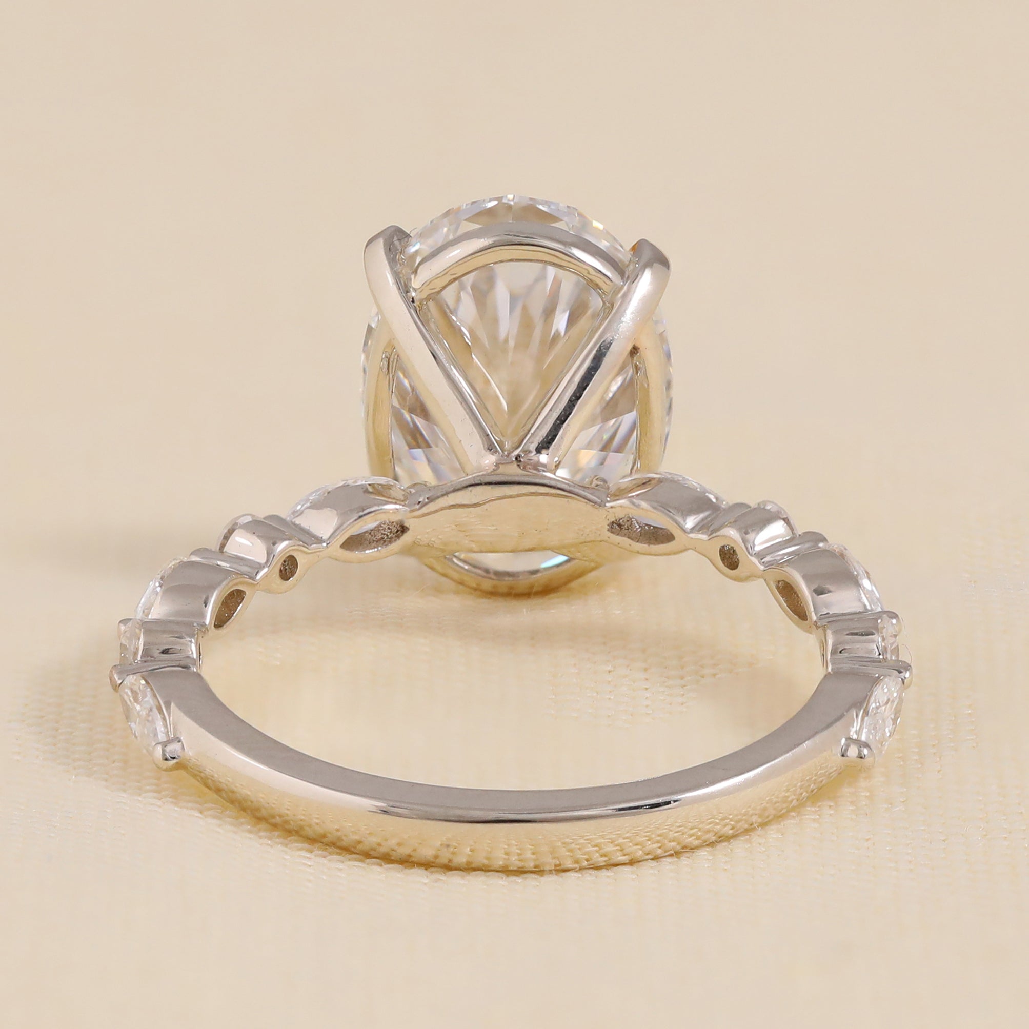 Oval Lab Diamond Solitaire Engagement Ring with Marquise and Round Alternative Band