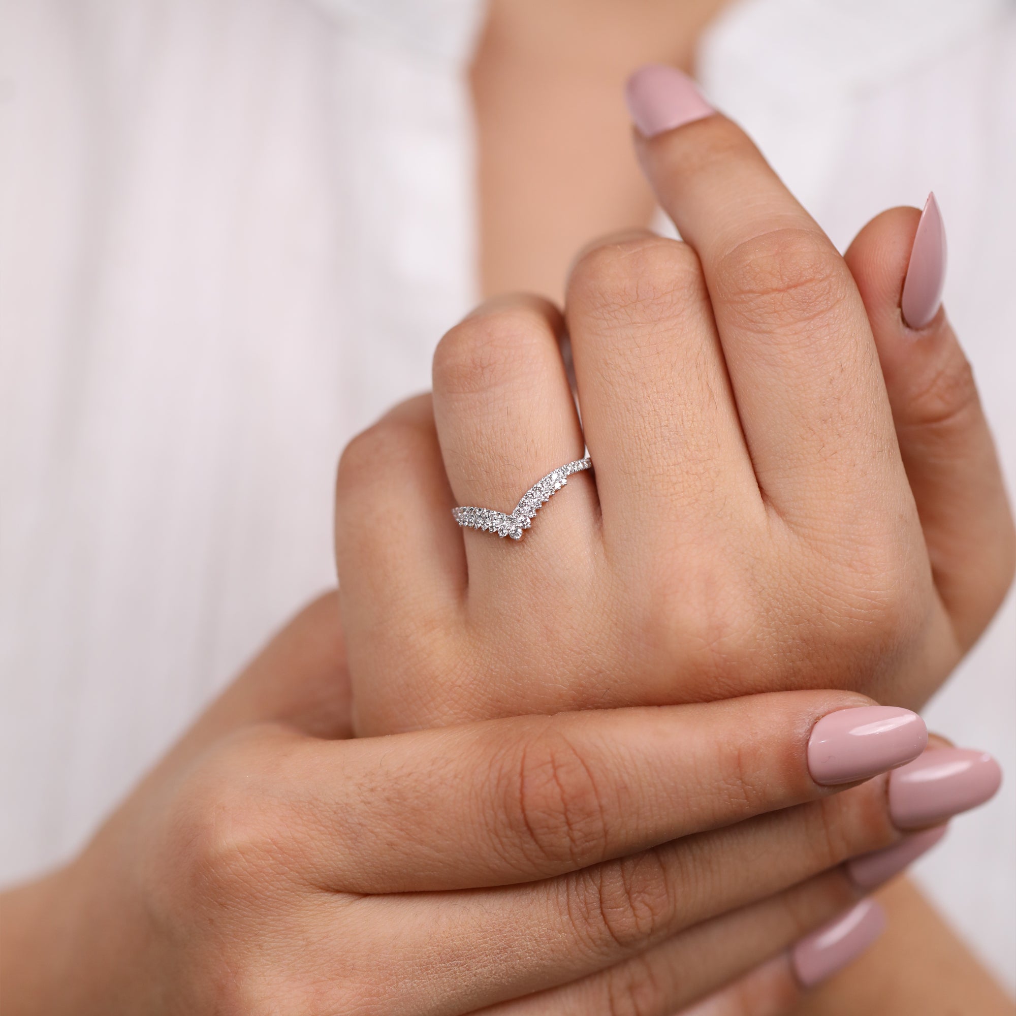 Fine jewelry rose gold curved band with pavé lab grown diamonds