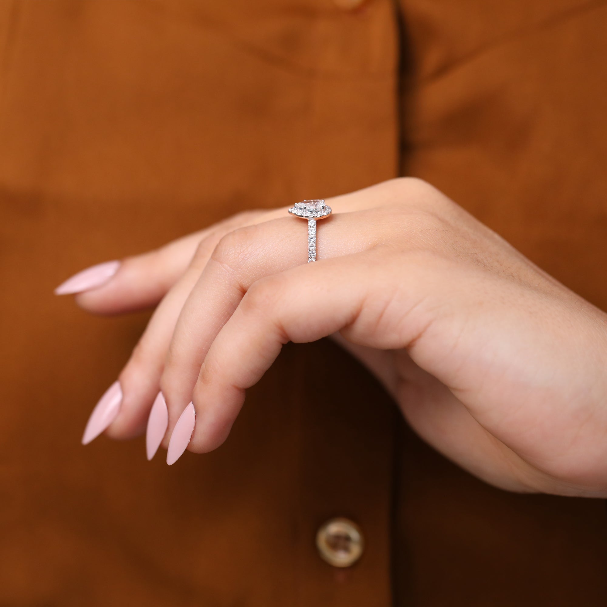 Pear Halo Lab Grown Diamond Engagement Ring with Pave Band