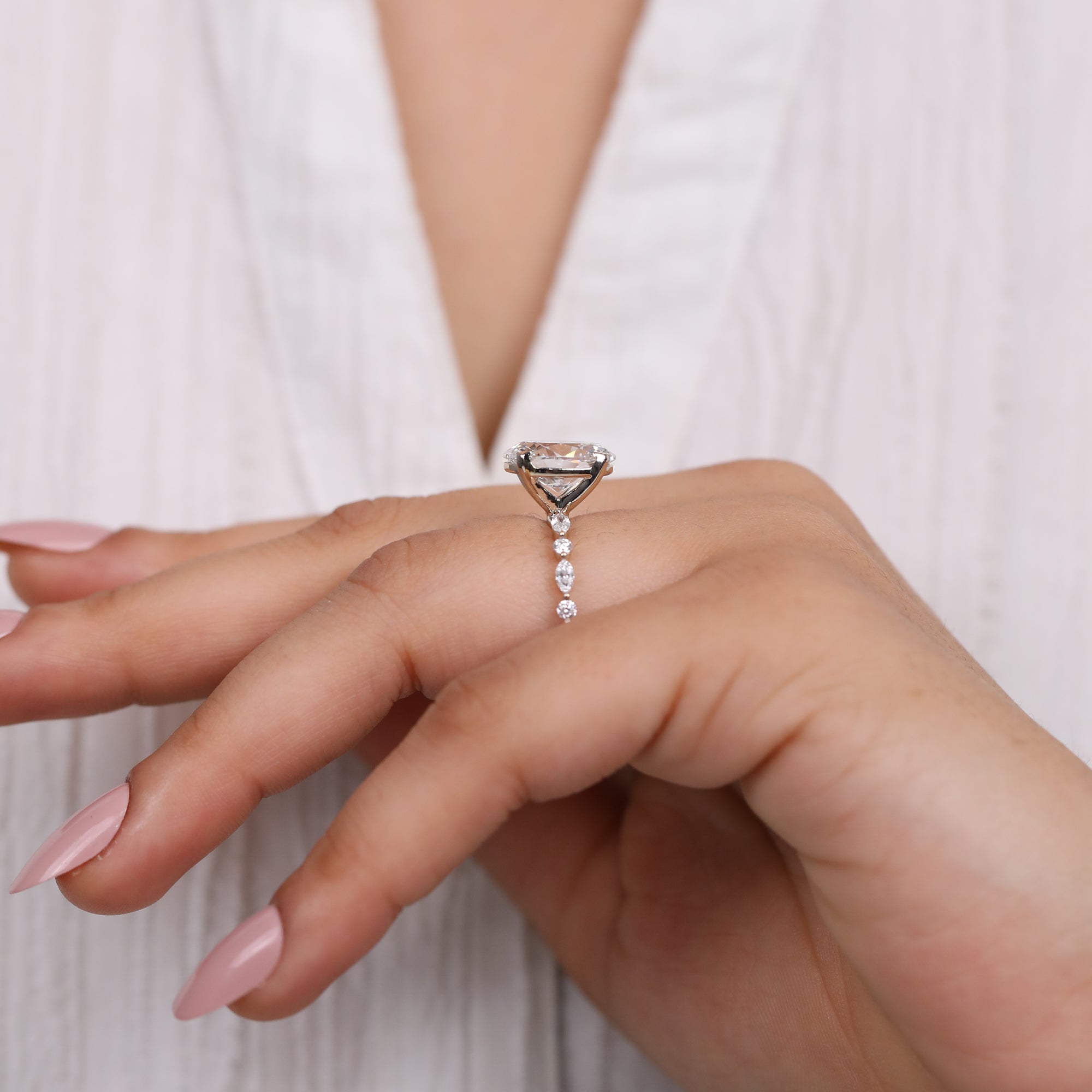 Oval Lab Diamond Solitaire Engagement Ring with Marquise and Round Alternative Band
