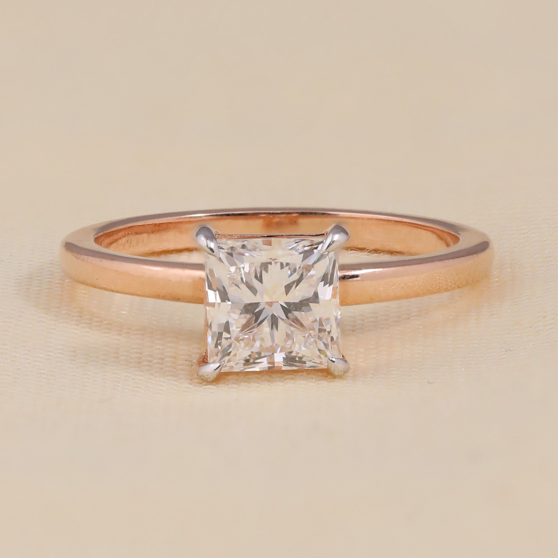 Princess cut lab grown diamond solitaire engagement ring with minimalist band