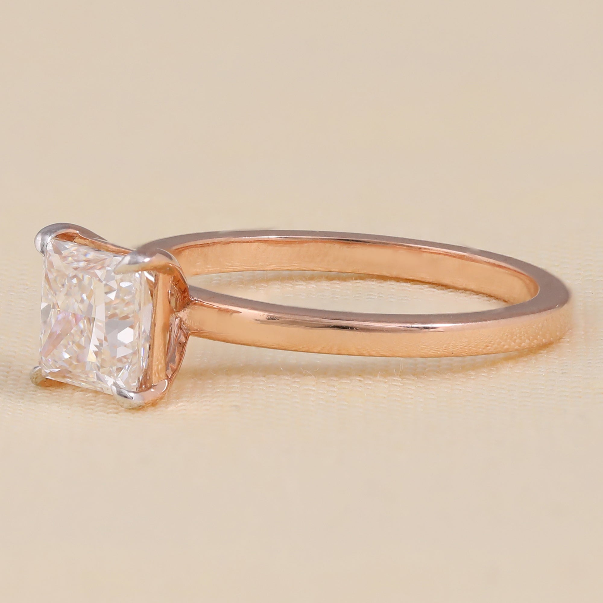 Four prong princess cut lab grown diamond ring with clean, modern style