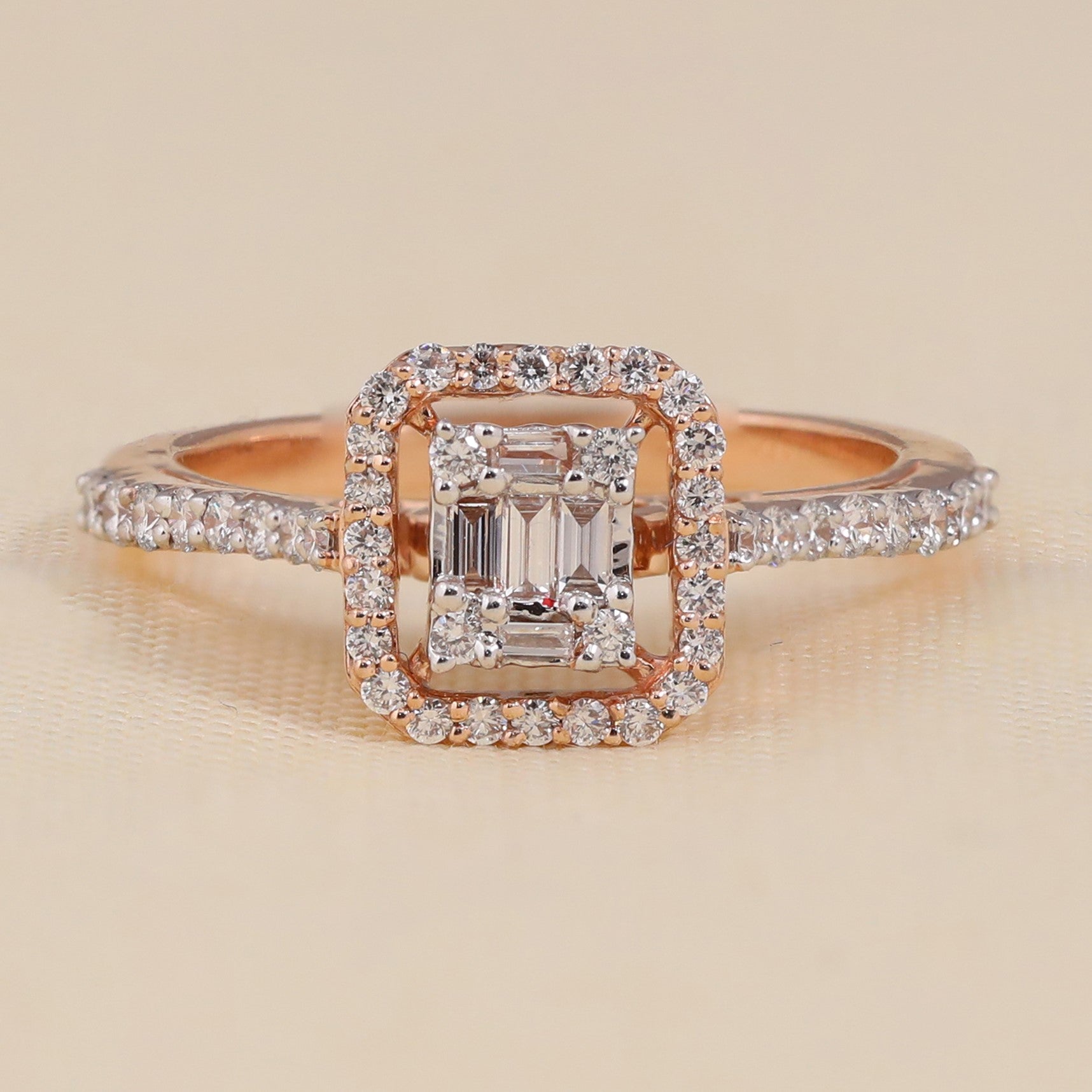 Emerald Shaped Halo Lab Diamond Engagement Ring