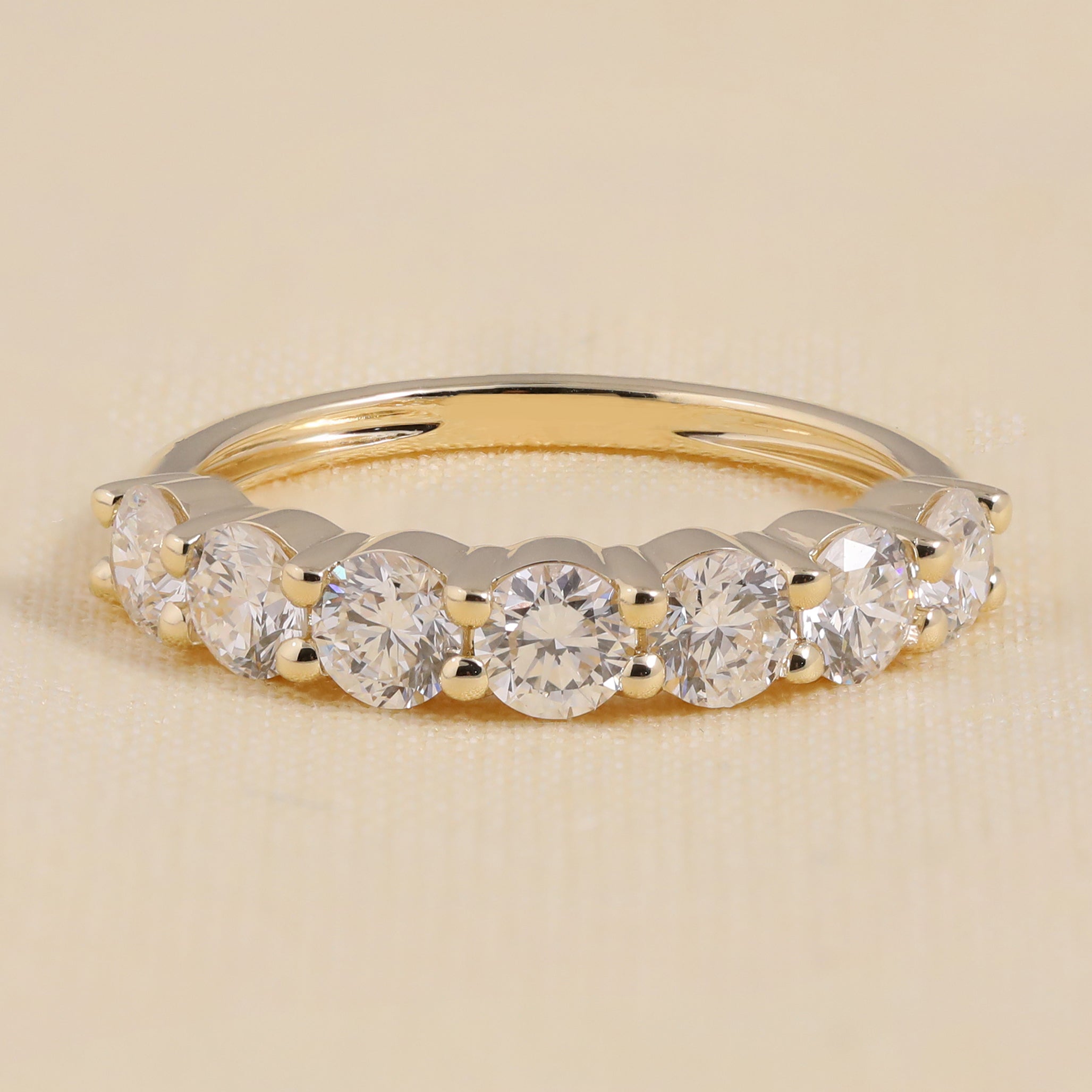 4MM Round Lab Grown Diamond Half Eternity Band, 7 Stone Wedding Ring