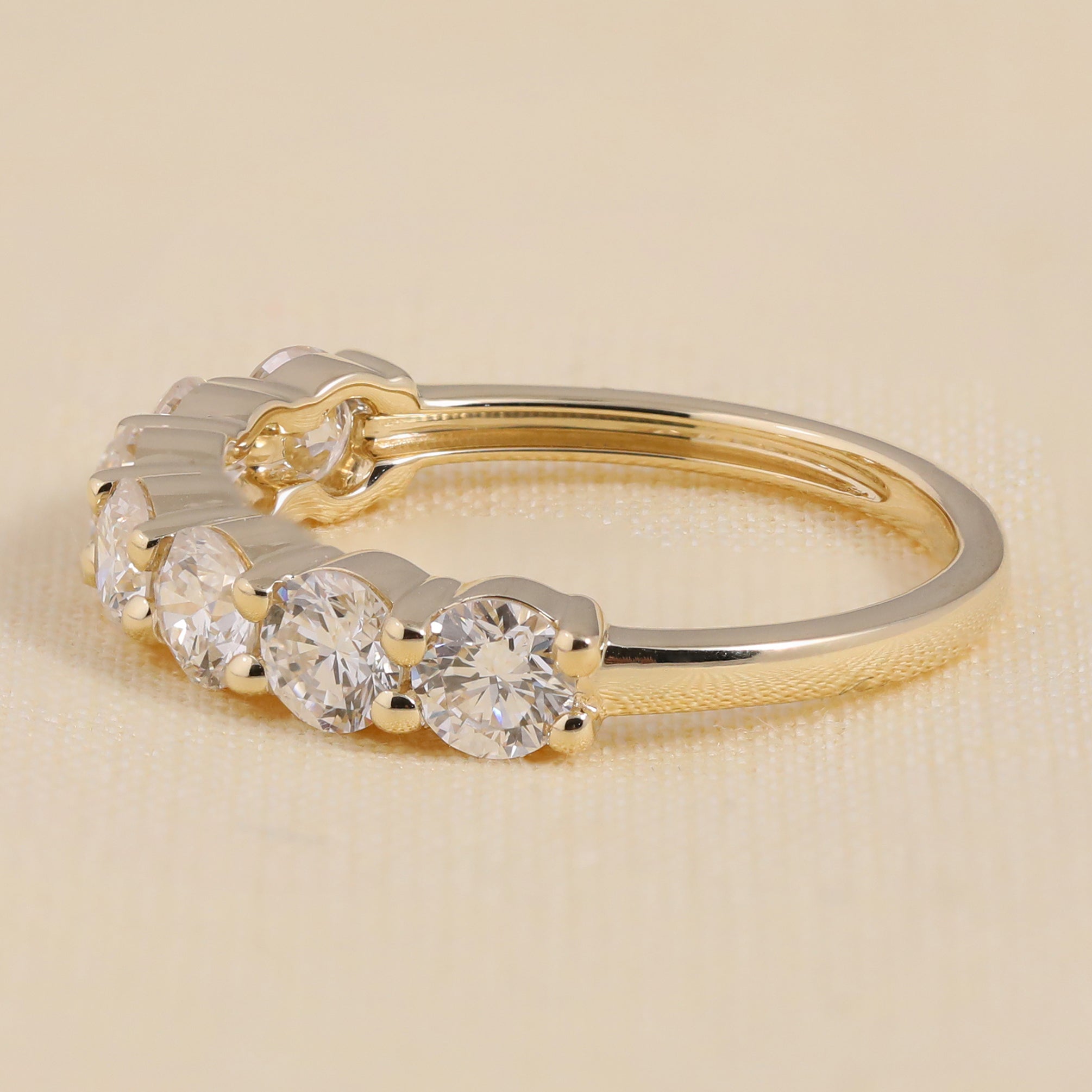 4MM Round Lab Grown Diamond Half Eternity Band, 7 Stone Wedding Ring