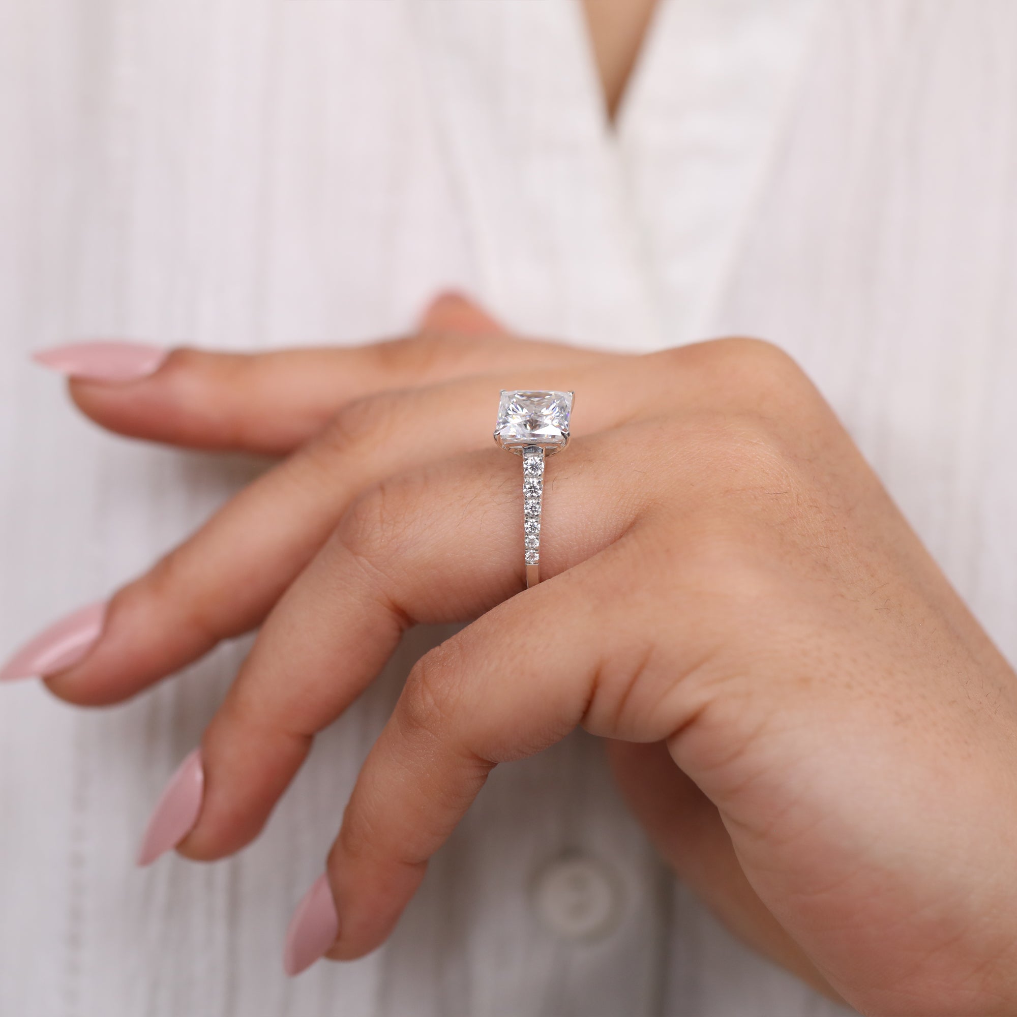 Princess Lab Grown Diamond Solitaire Engagement Ring with Diamond Accents Band