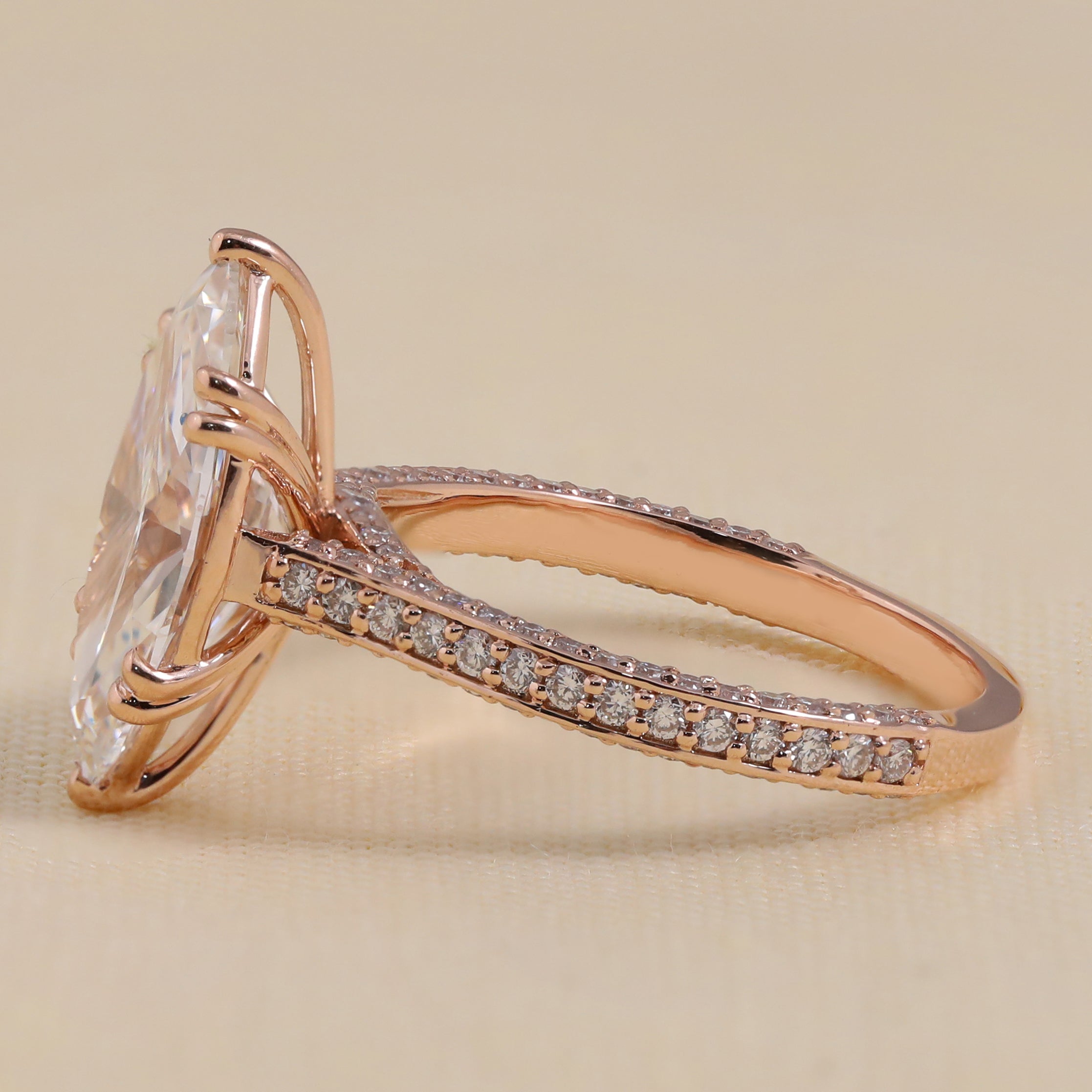 Marquise Lab Diamond Engagement Ring with Classic Diamond Pave Band
