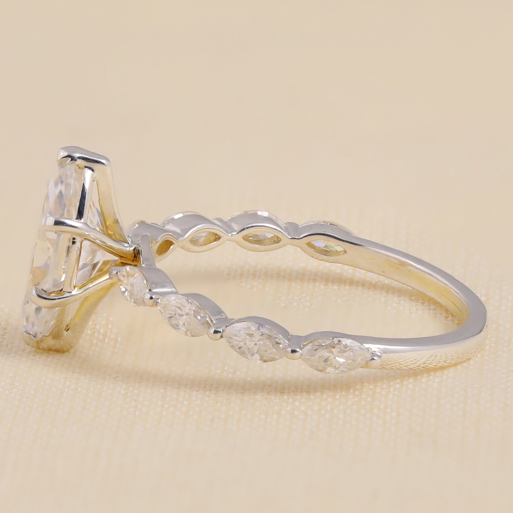 Marquise Cut Lab Diamond Engagement Ring with Marquise Side Stones