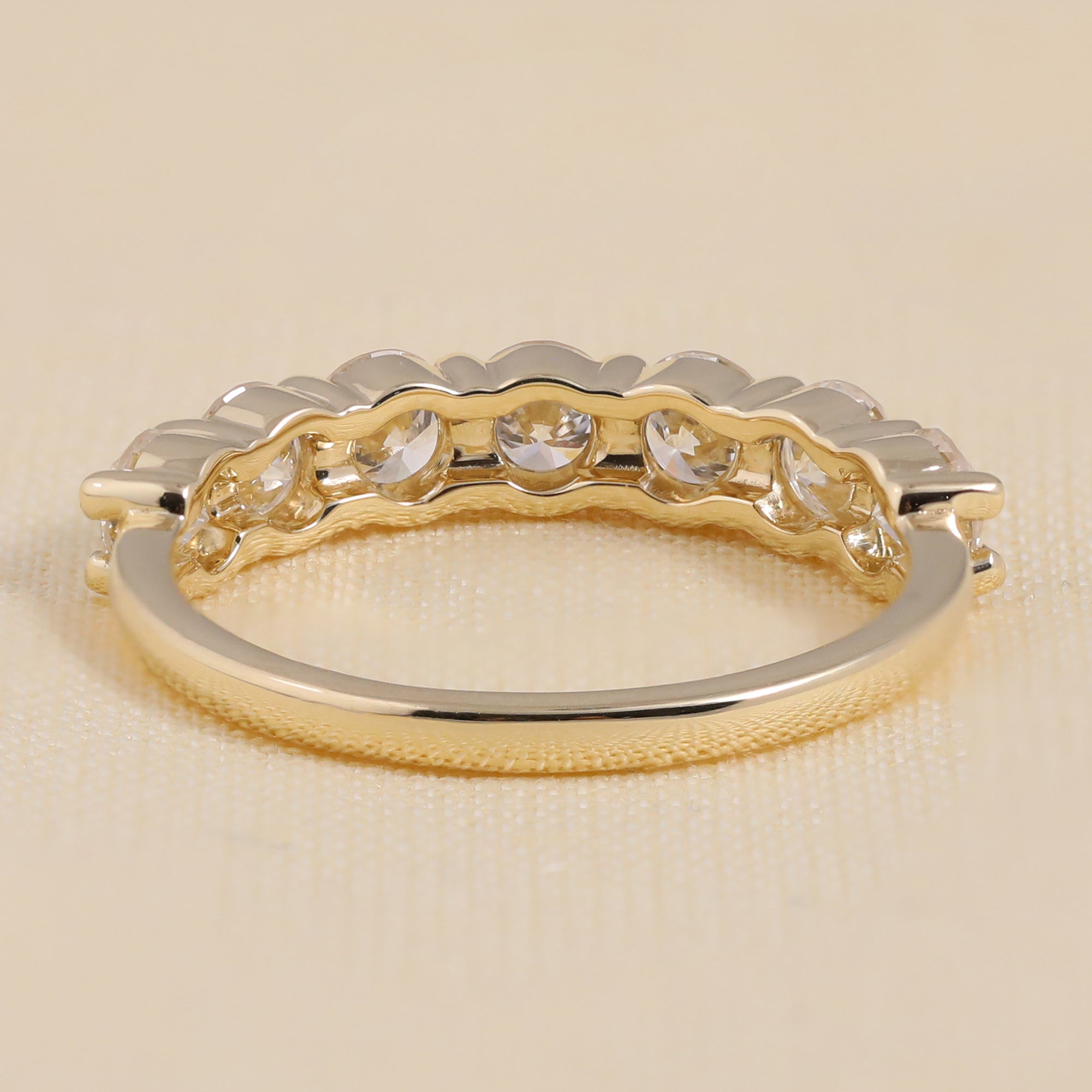 4MM Round Lab Grown Diamond Half Eternity Band, 7 Stone Wedding Ring