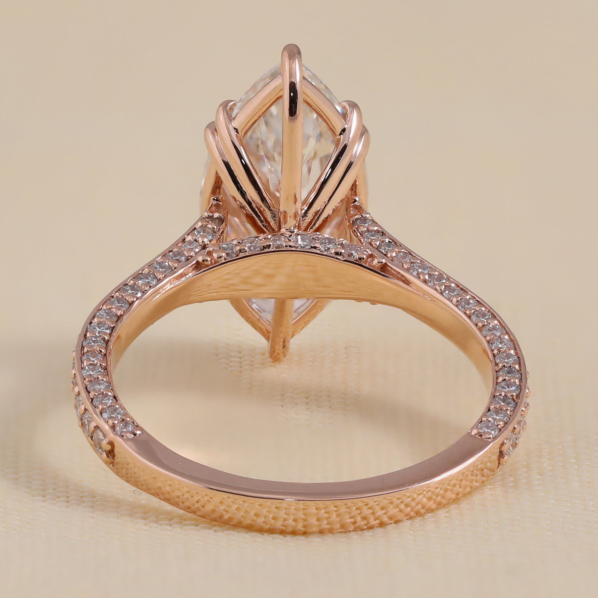 Marquise Lab Diamond Engagement Ring with Classic Diamond Pave Band