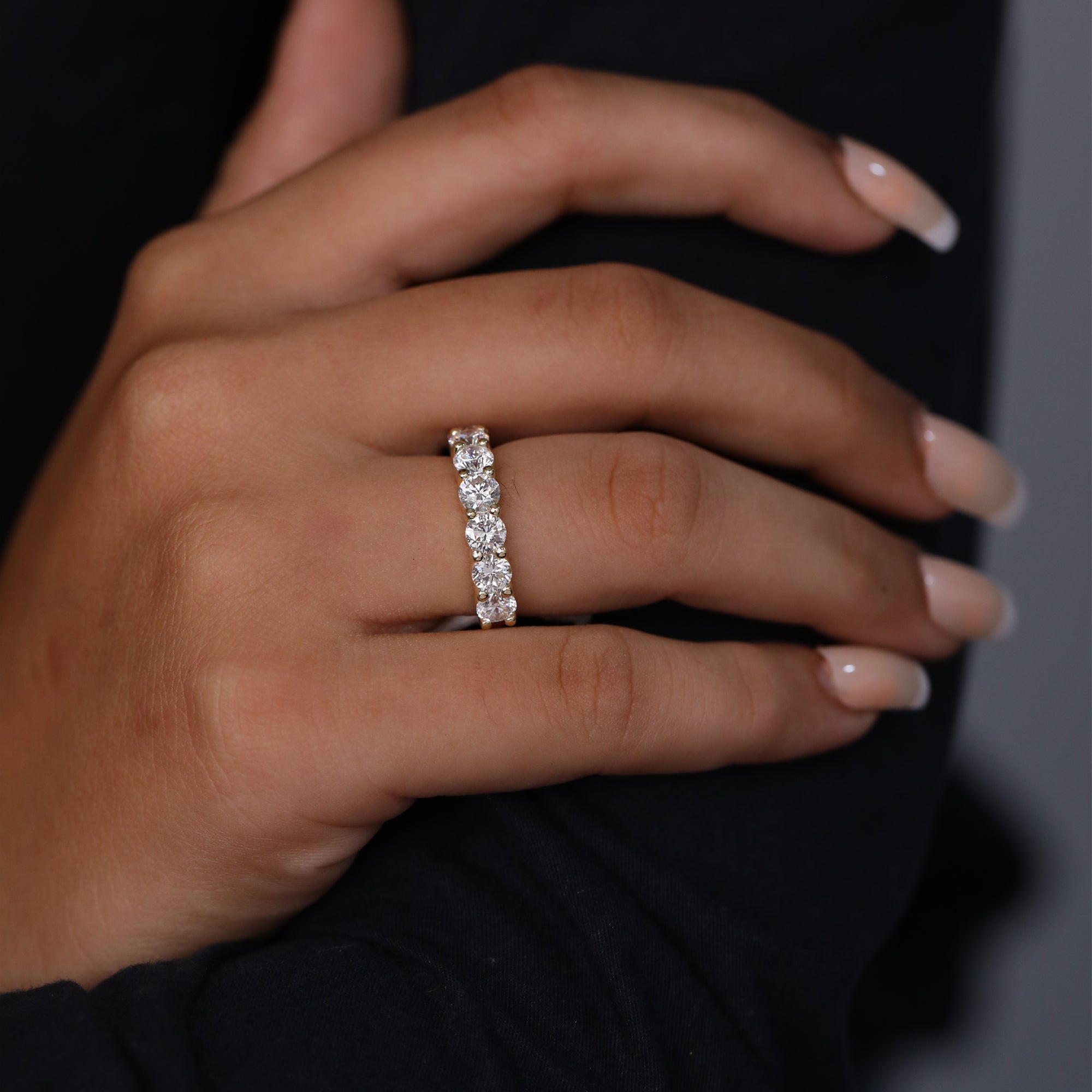 Yellow gold half eternity ring with round cut diamonds