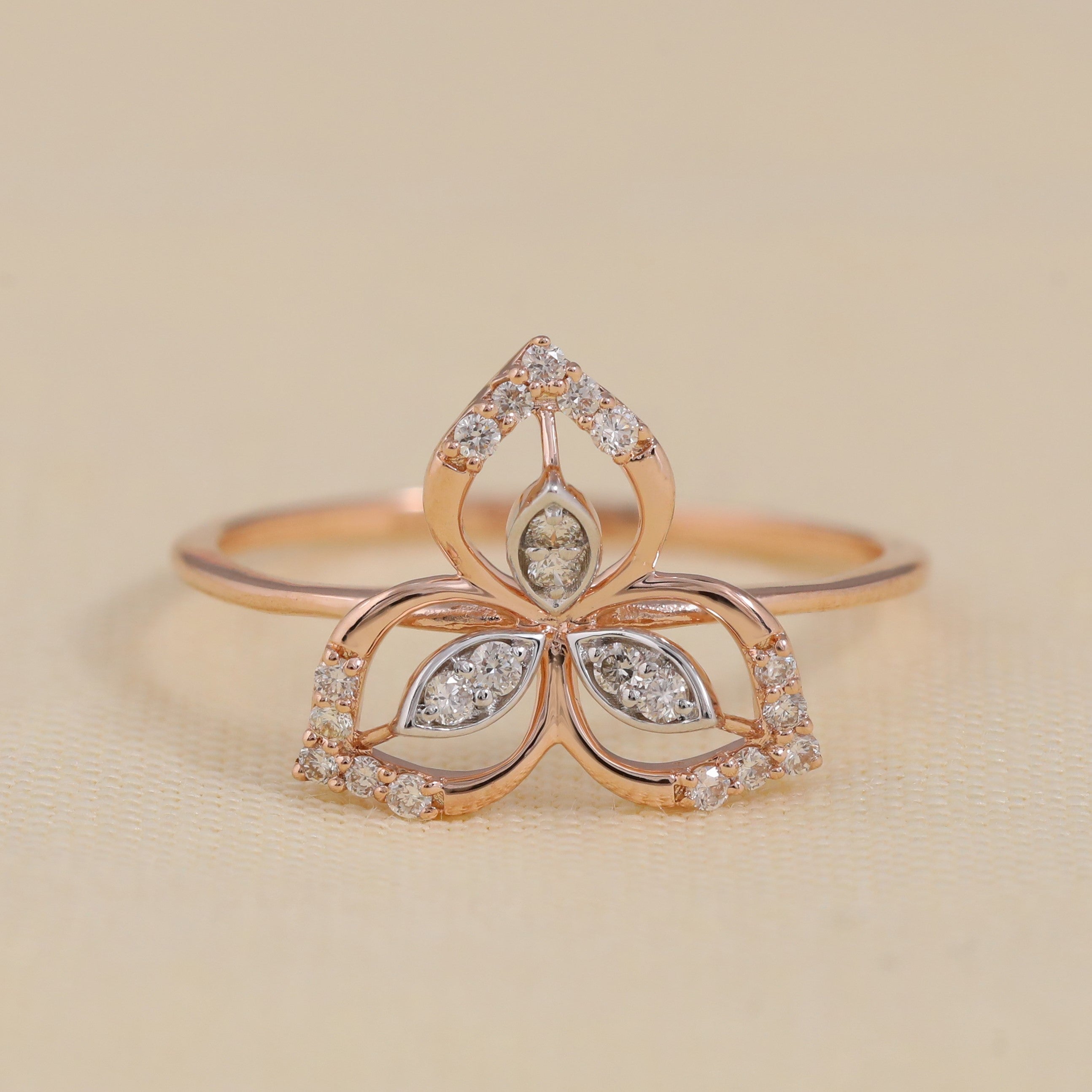 Rose gold floral lab grown diamond ring with intricate petal design