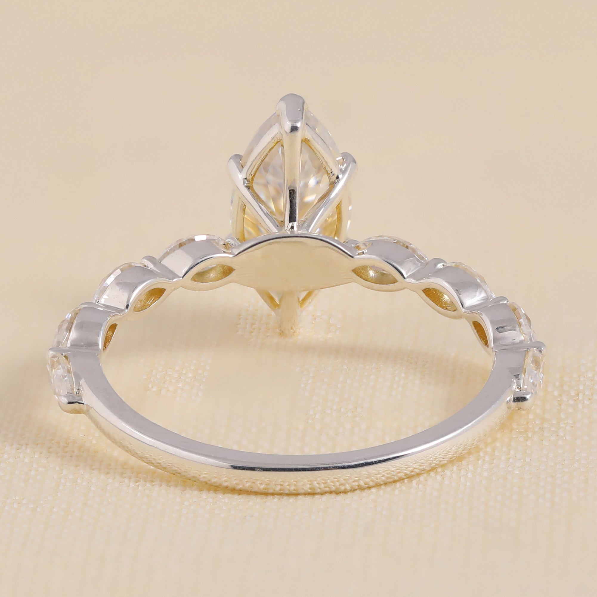 Marquise Cut Lab Diamond Engagement Ring with Marquise Side Stones