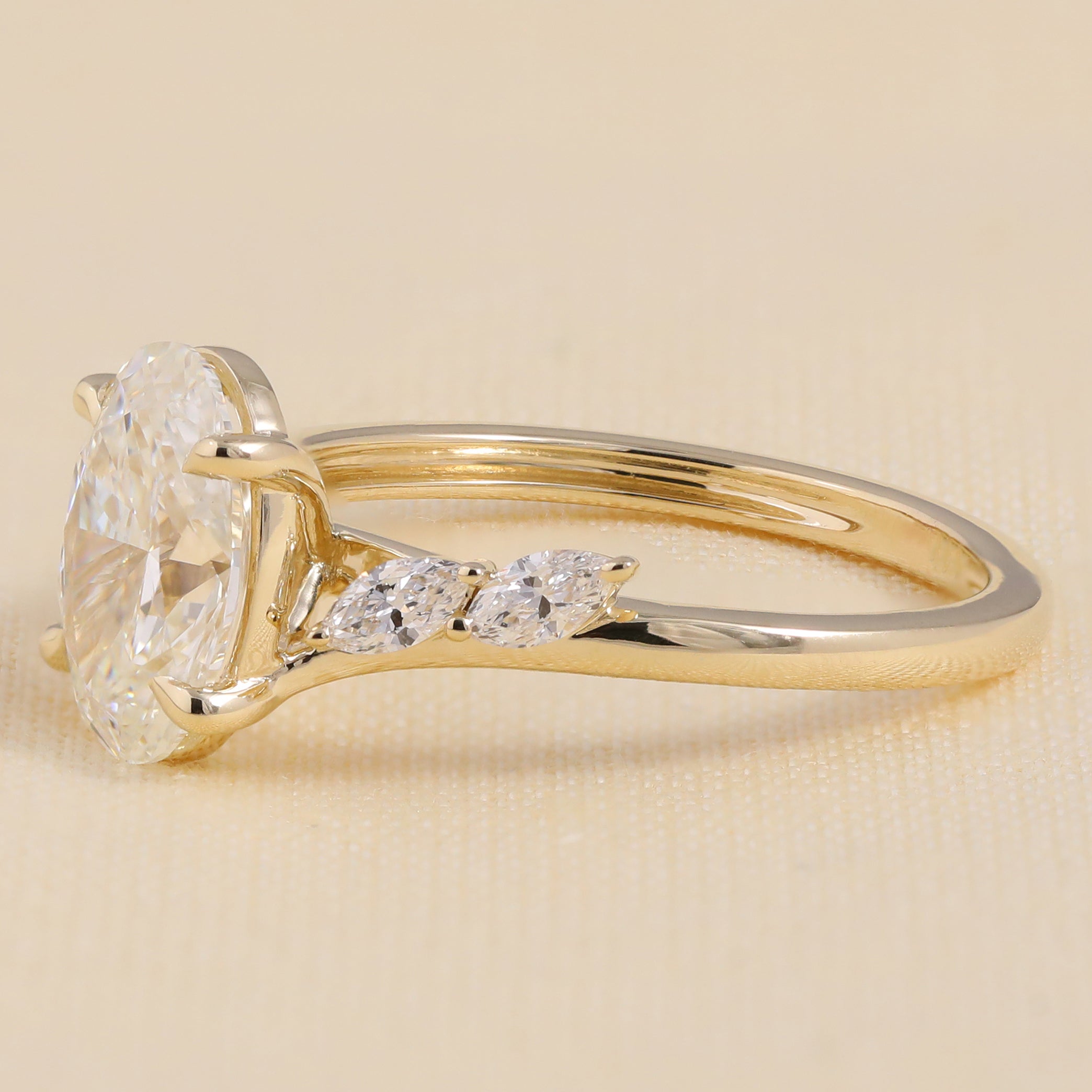 Oval Cut Lab Diamond Engagement Ring with Marquise Side Stones