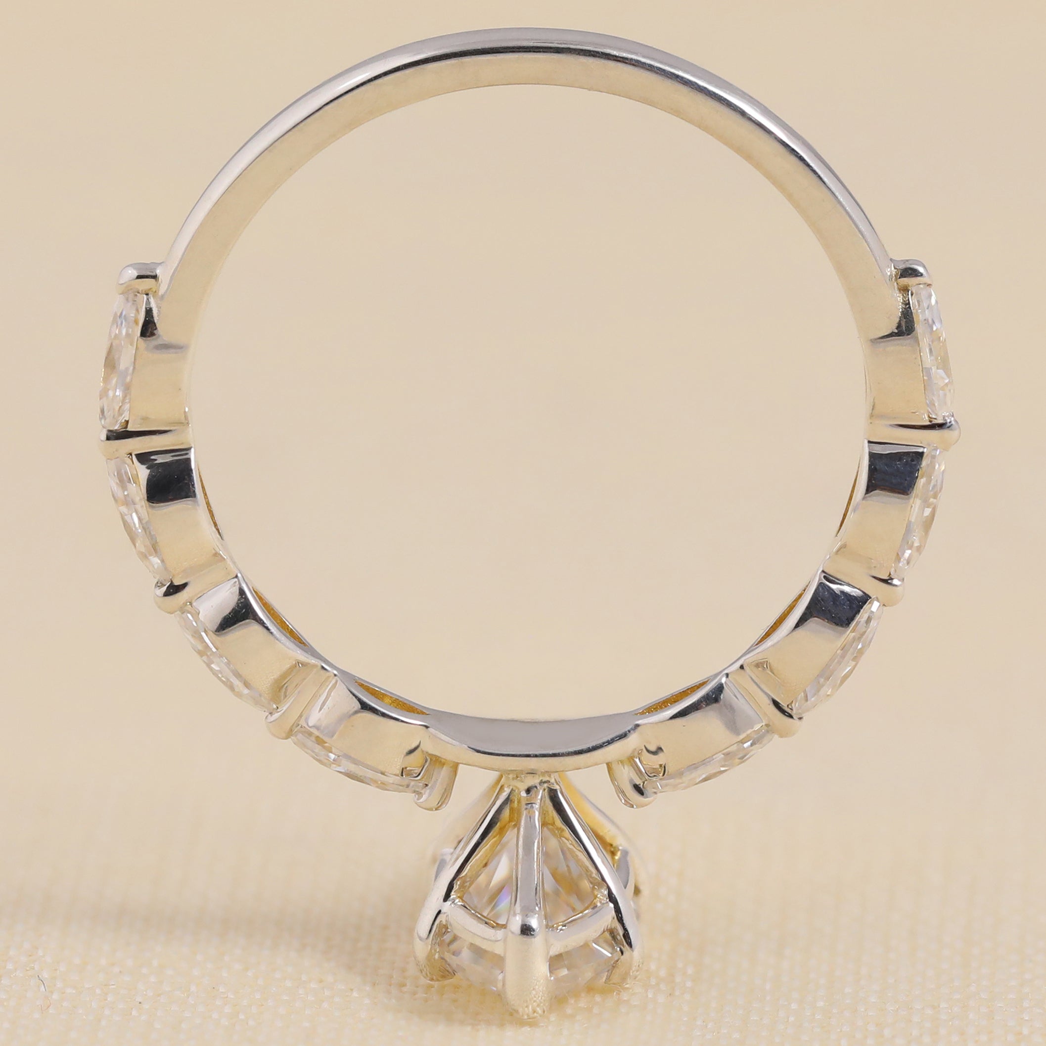 Marquise Cut Lab Diamond Engagement Ring with Marquise Side Stones