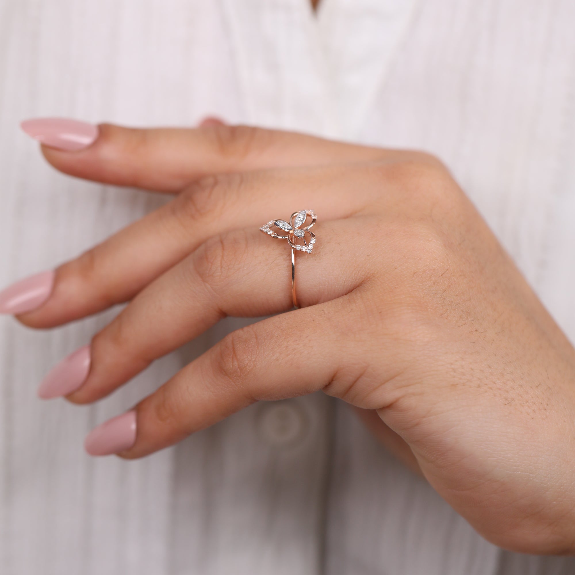 Floral motif lab grown diamond ring crafted in rose gold