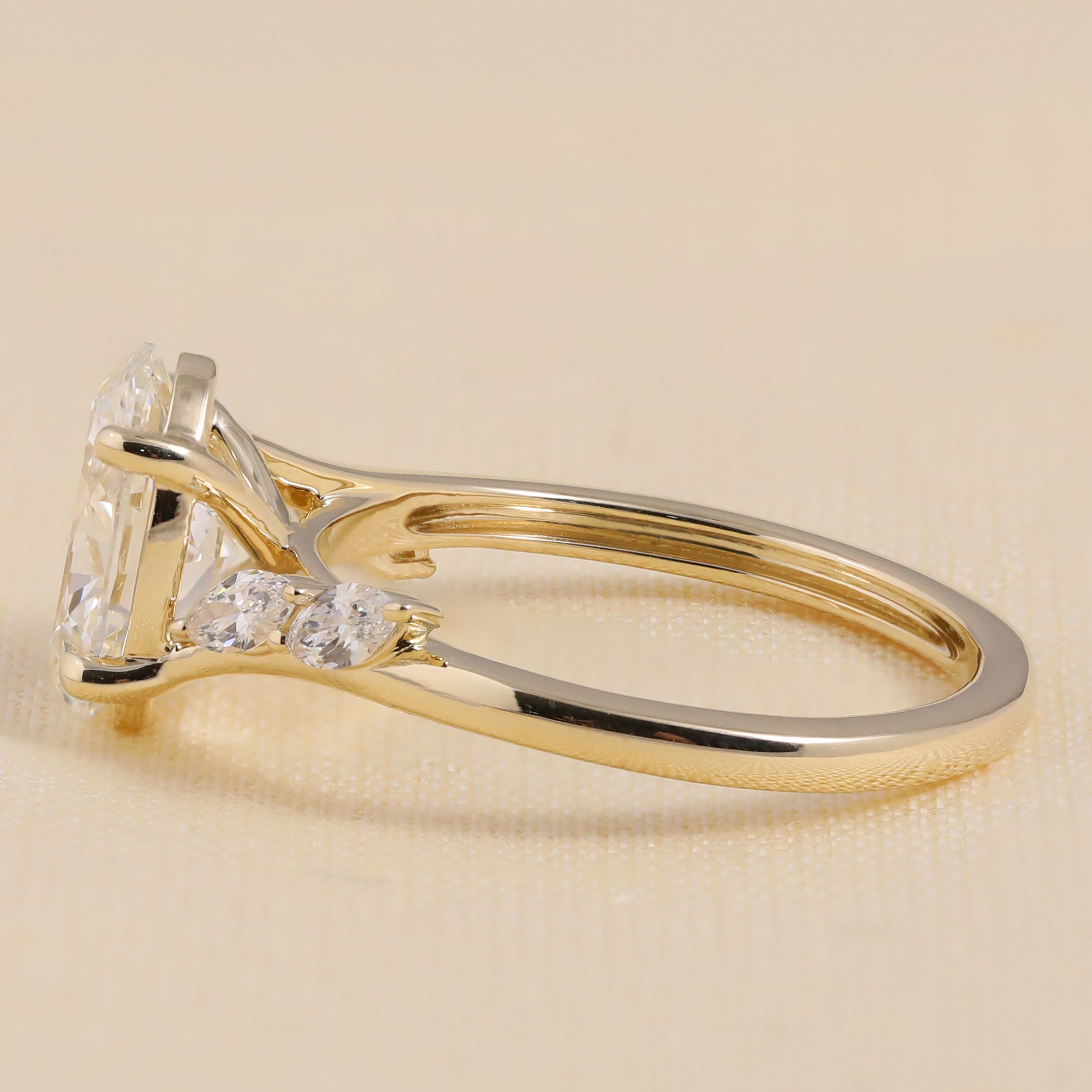 Oval Cut Lab Diamond Engagement Ring with Marquise Side Stones