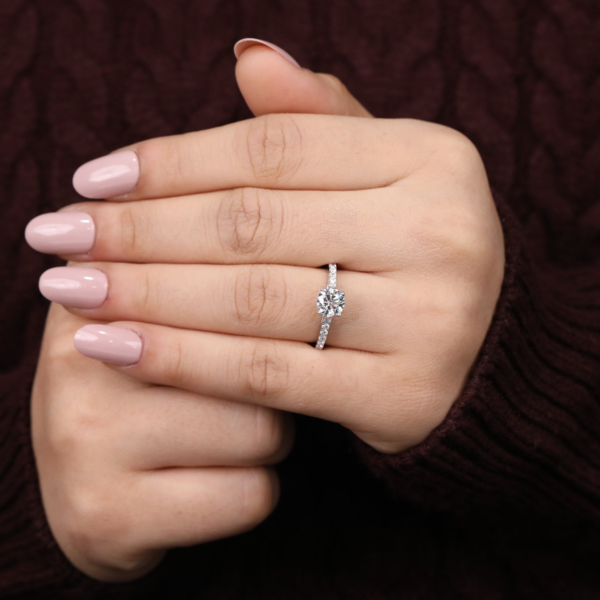 Round Lab Grown Diamond Solitaire Accent Engagement Ring