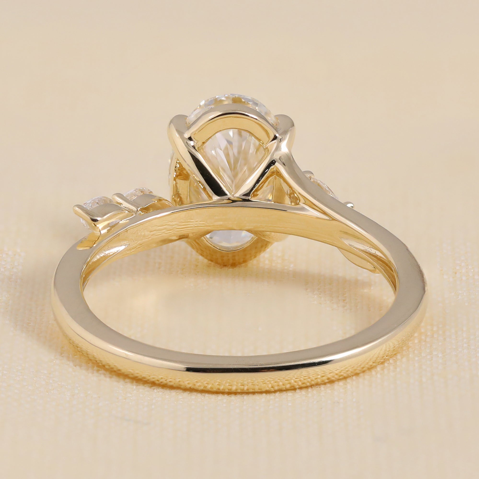 Oval Cut Lab Diamond Engagement Ring with Marquise Side Stones