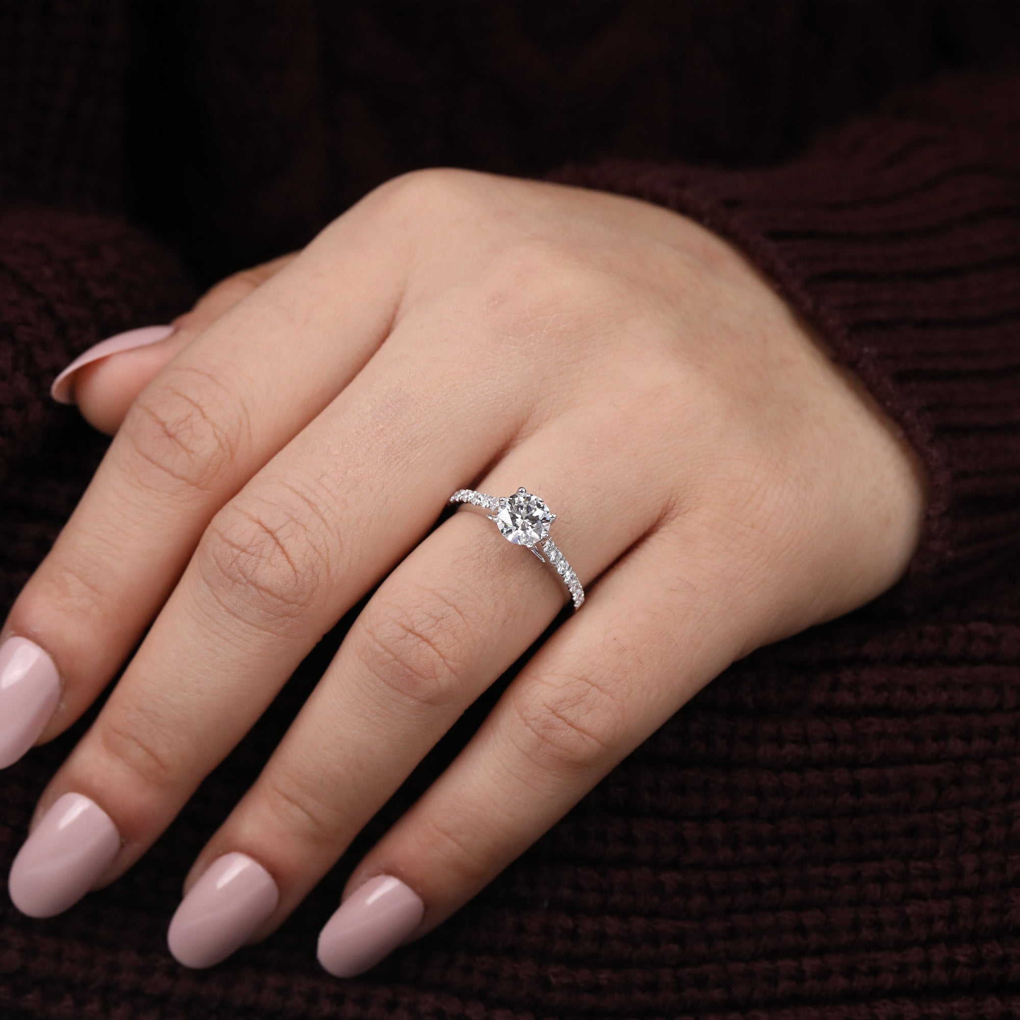 Round Lab Grown Diamond Solitaire Accent Engagement Ring