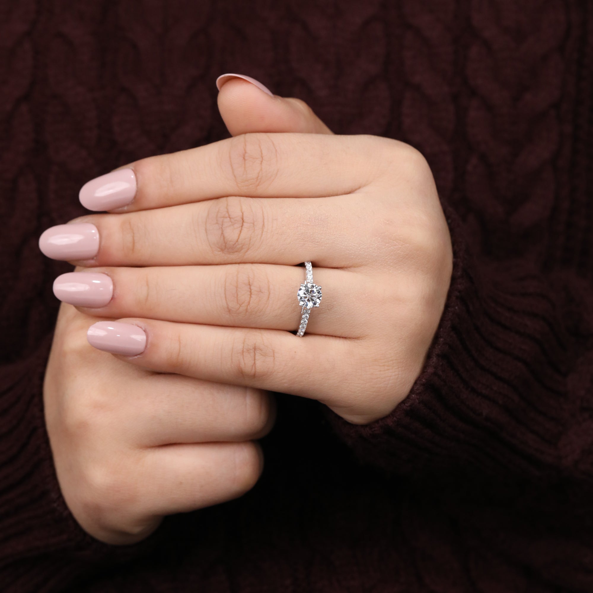 Round Lab Grown Diamond Solitaire Accent Engagement Ring