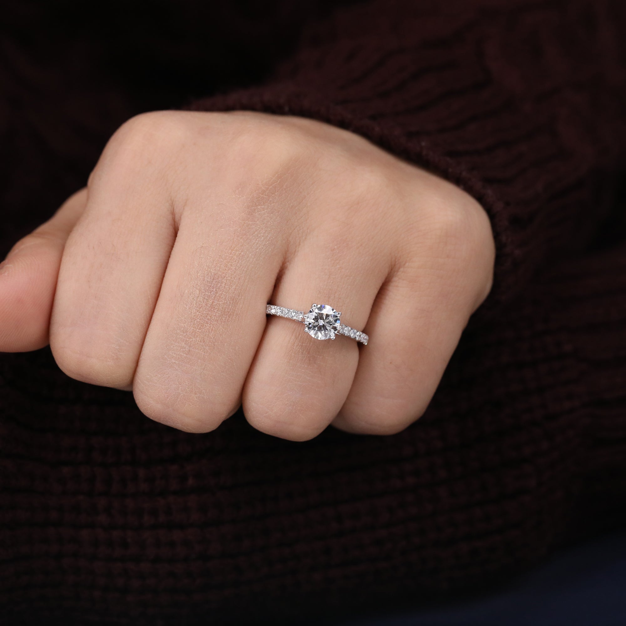 Round Lab Grown Diamond Solitaire Accent Engagement Ring