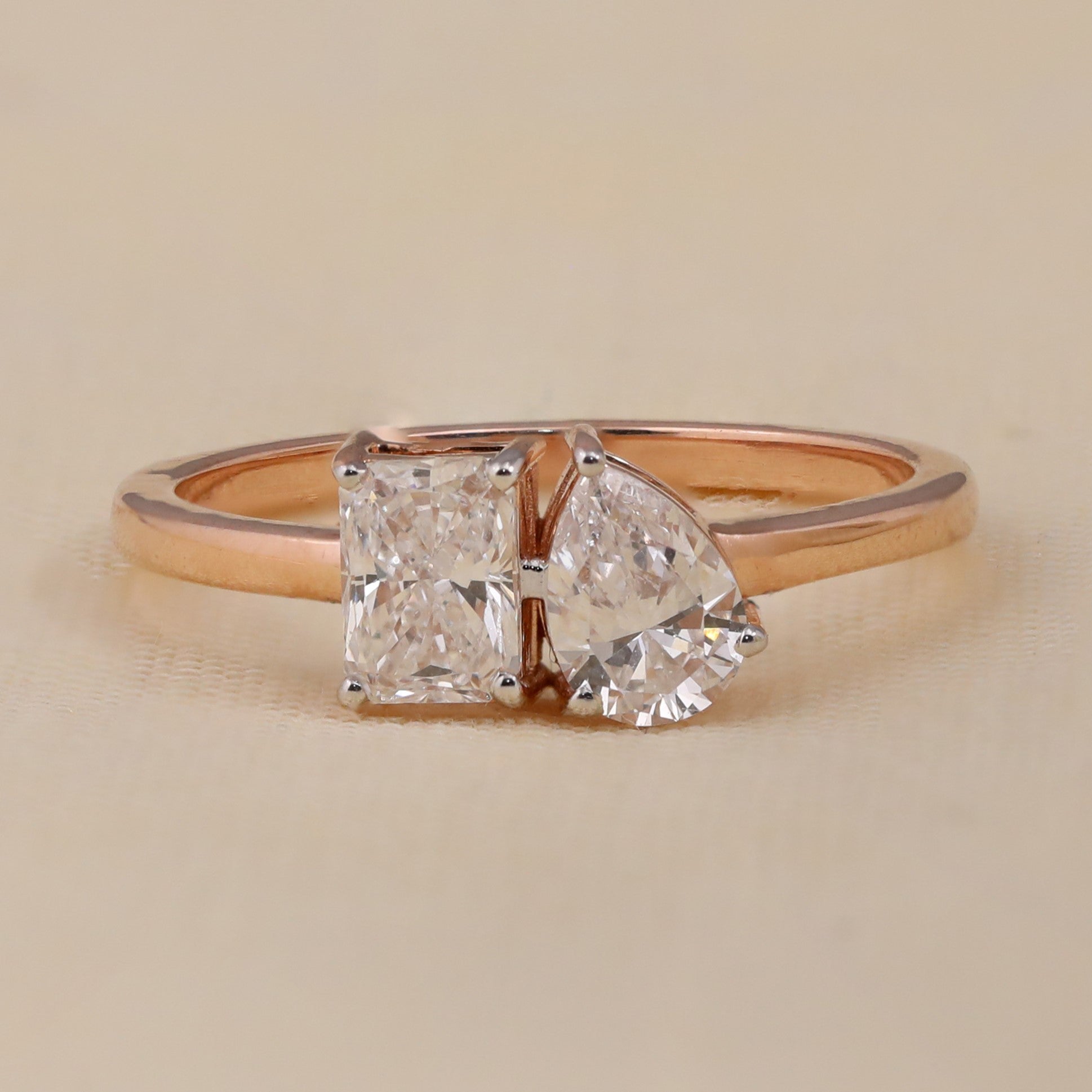 Radiant and Pear Lab Grown Diamond Toi et Moi Ring, You and Me Engagement Ring
