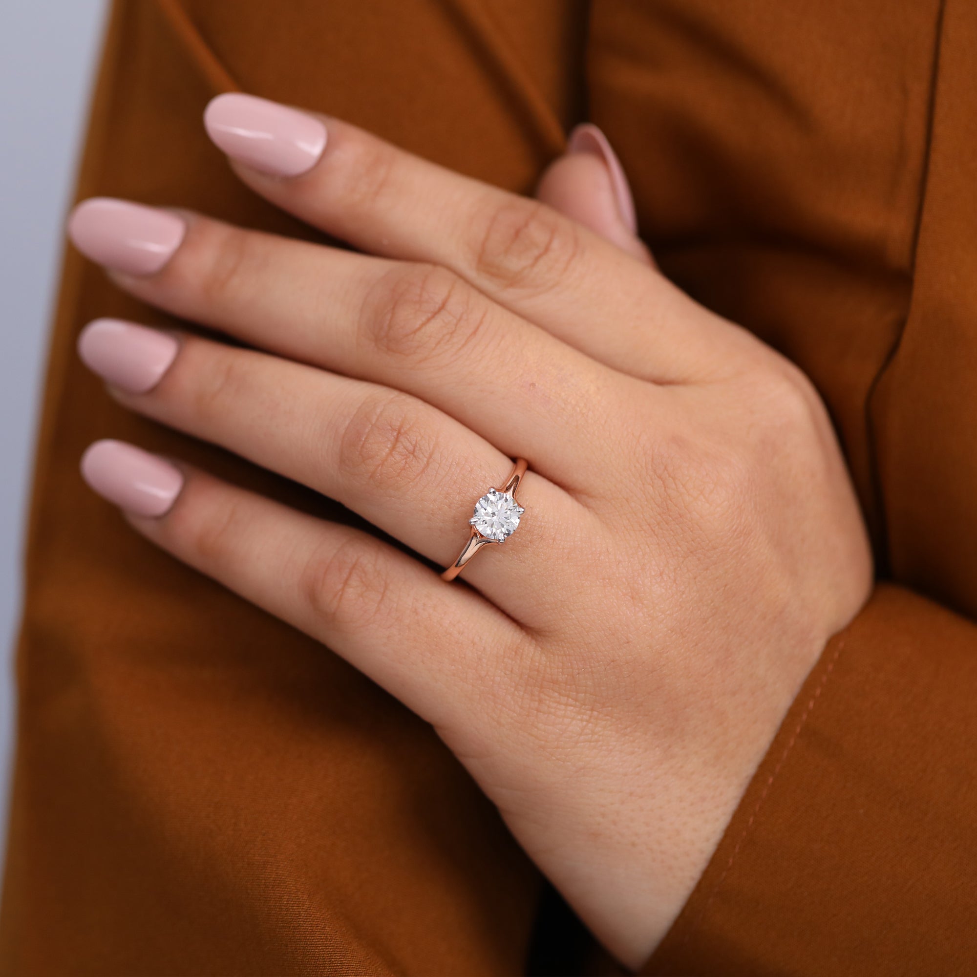 Fine jewelry solitaire ring with sparkling round lab grown diamond