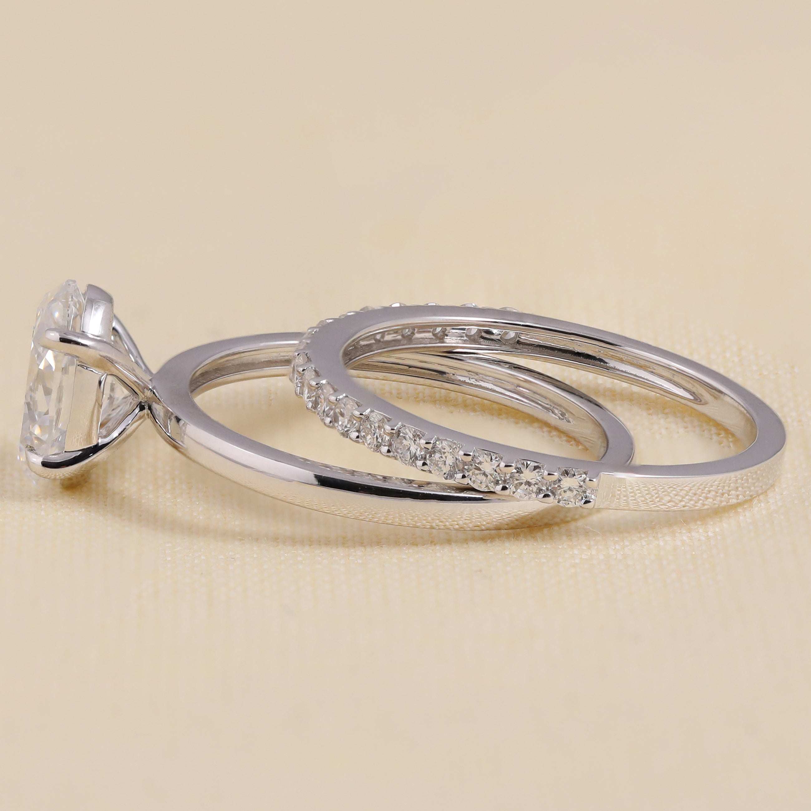 Oval Cut Lab Grown Diamond Engagement Ring , Bridal Ring set
