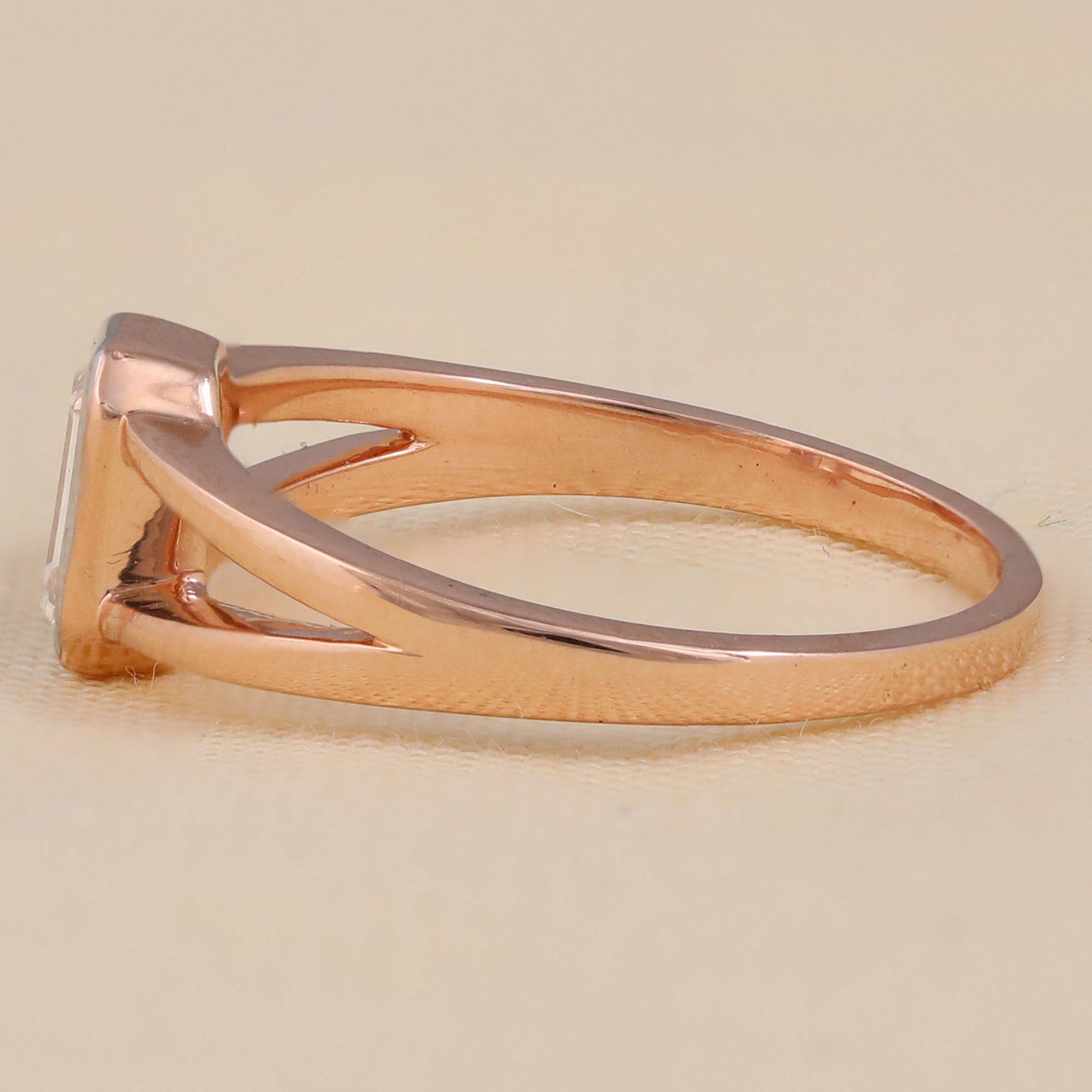 Emerald Cut Lab Diamond Bezel Set Solitaire Ring with Split Shank Band