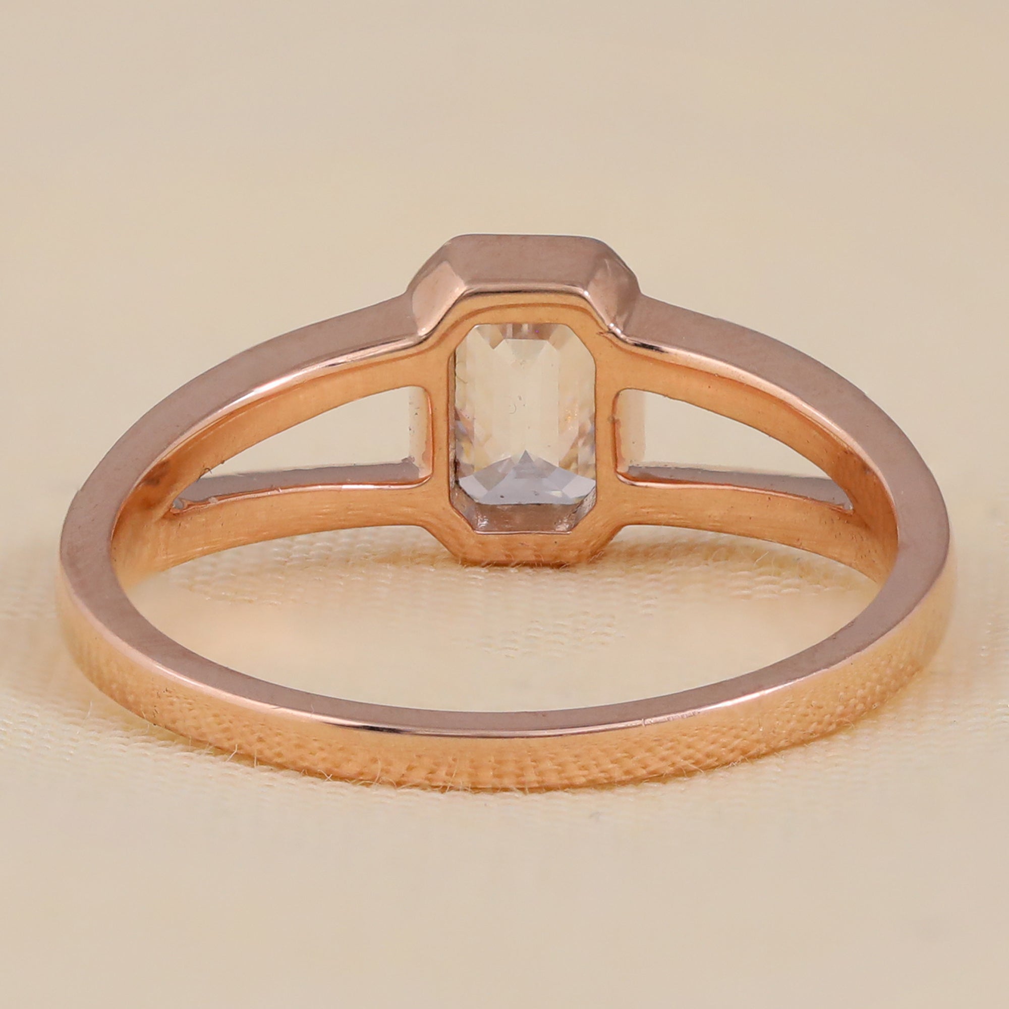 Emerald Cut Lab Diamond Bezel Set Solitaire Ring with Split Shank Band