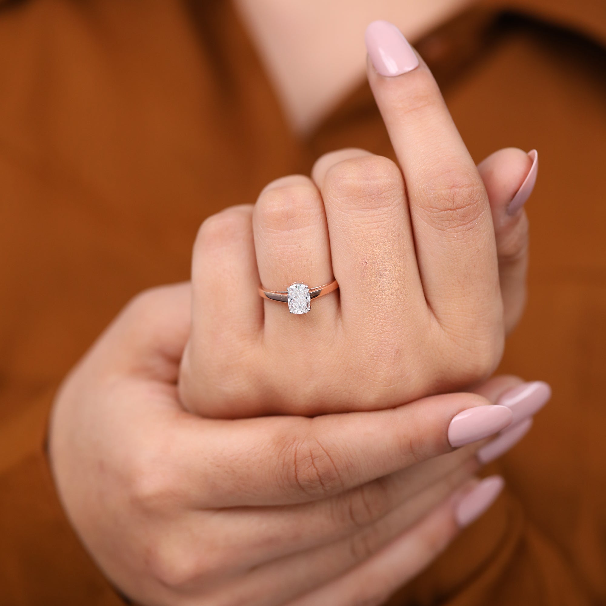 Classic cushion lab grown diamond solitaire ring in solid gold