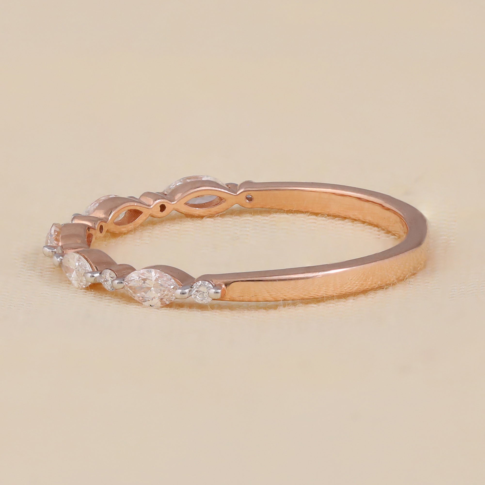 Marquise and Round Lab Diamond Half Eternity Wedding Band