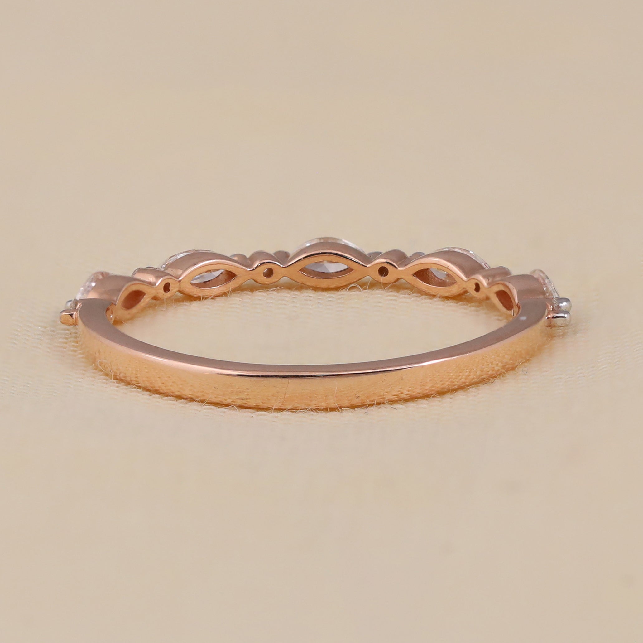 Marquise and Round Lab Diamond Half Eternity Wedding Band