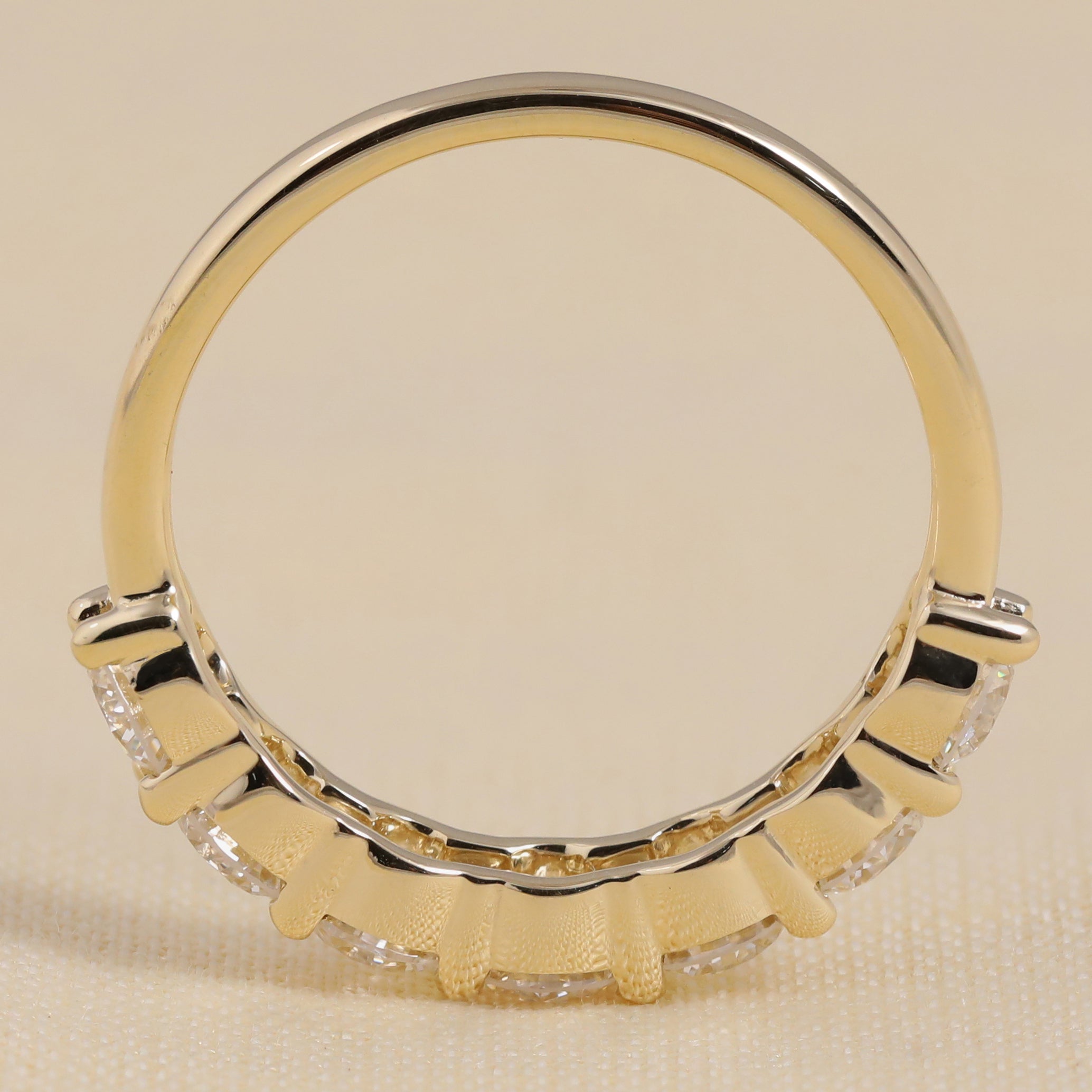 4MM Round Lab Grown Diamond Half Eternity Band, 7 Stone Wedding Ring
