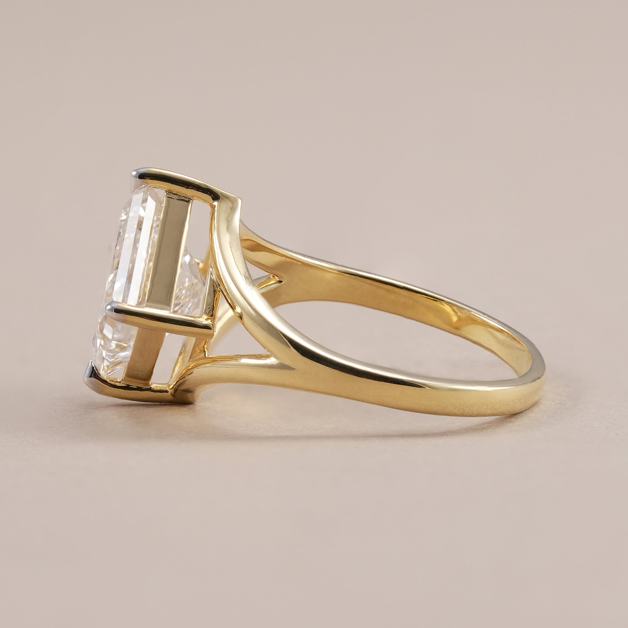 Handmade Princess Cut Lab Diamond Engagement Ring in Yellow Gold