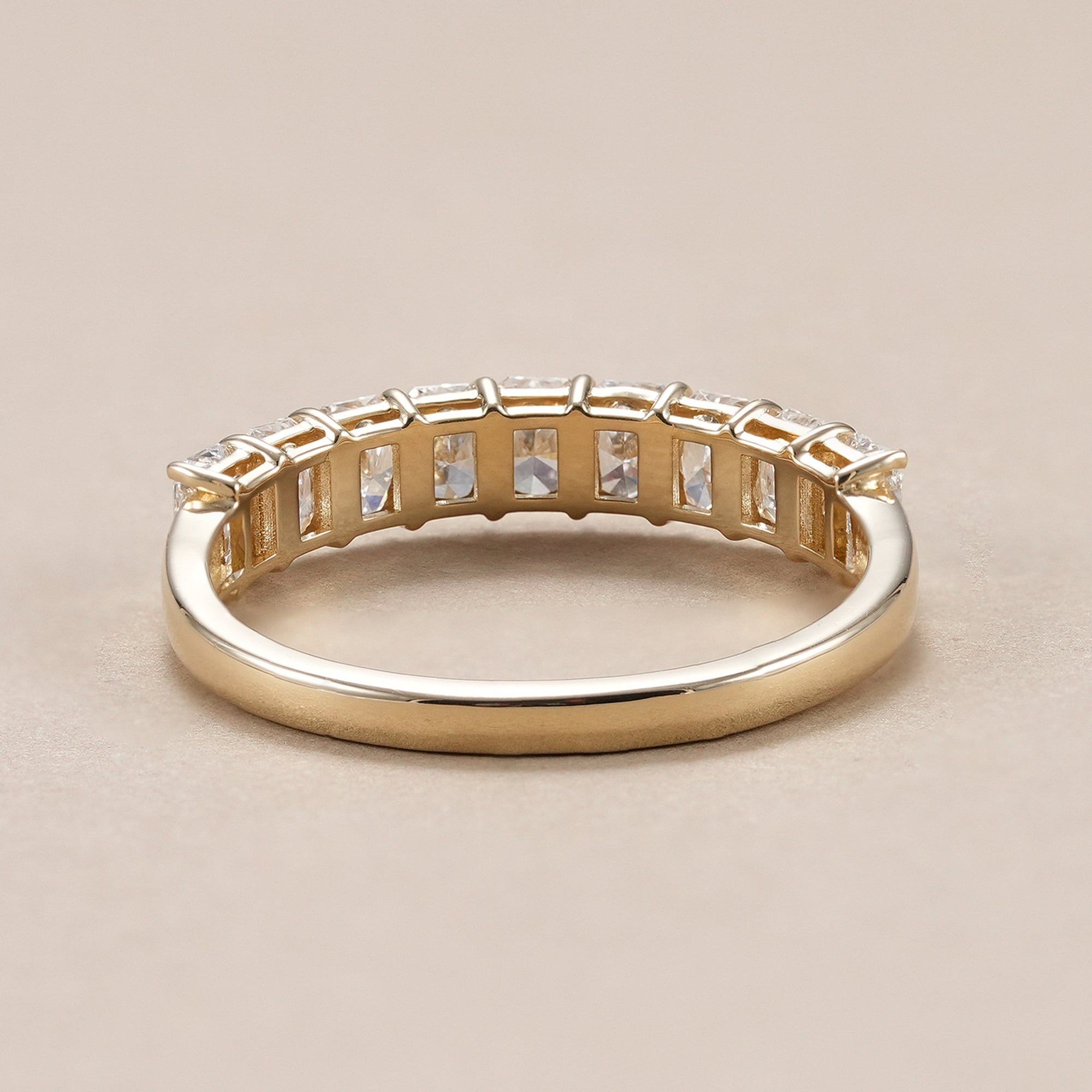 Handmade radiant cut lab grown diamond ring.