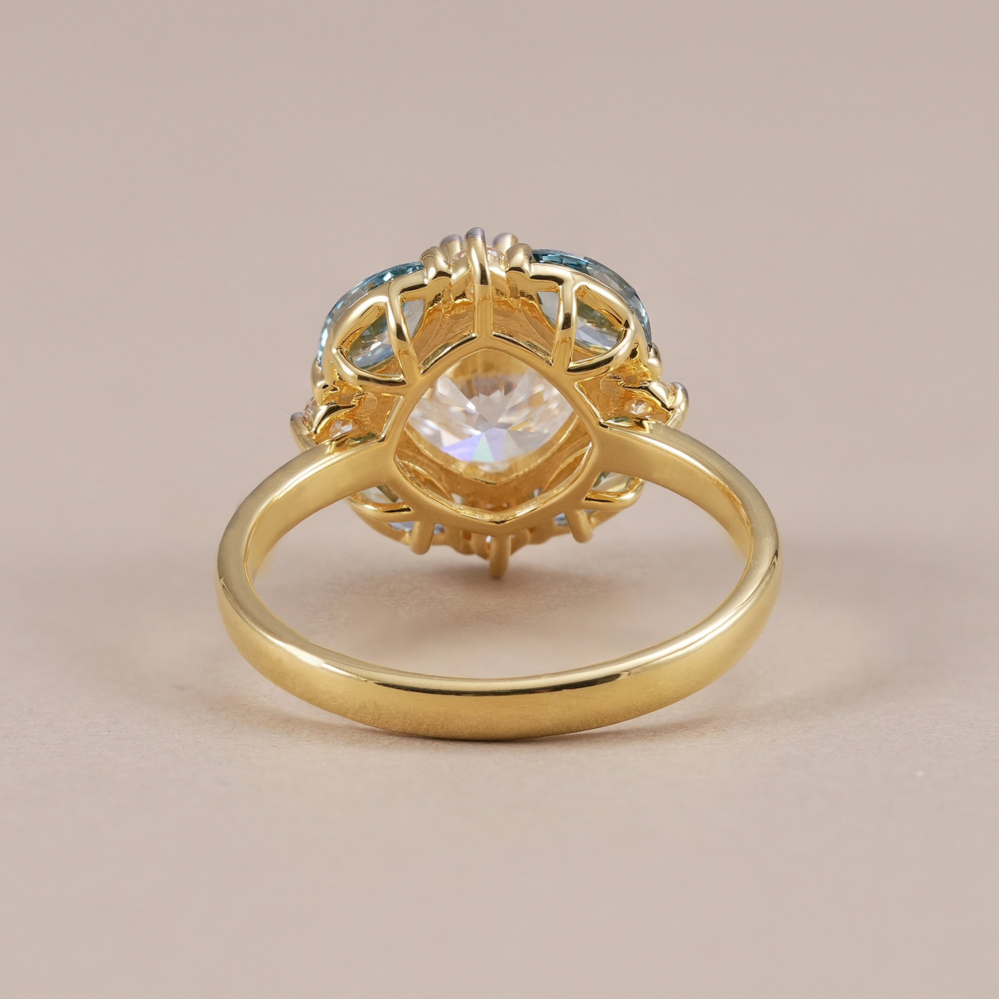 Cyan marquise diamond flower ring with cushion center stone