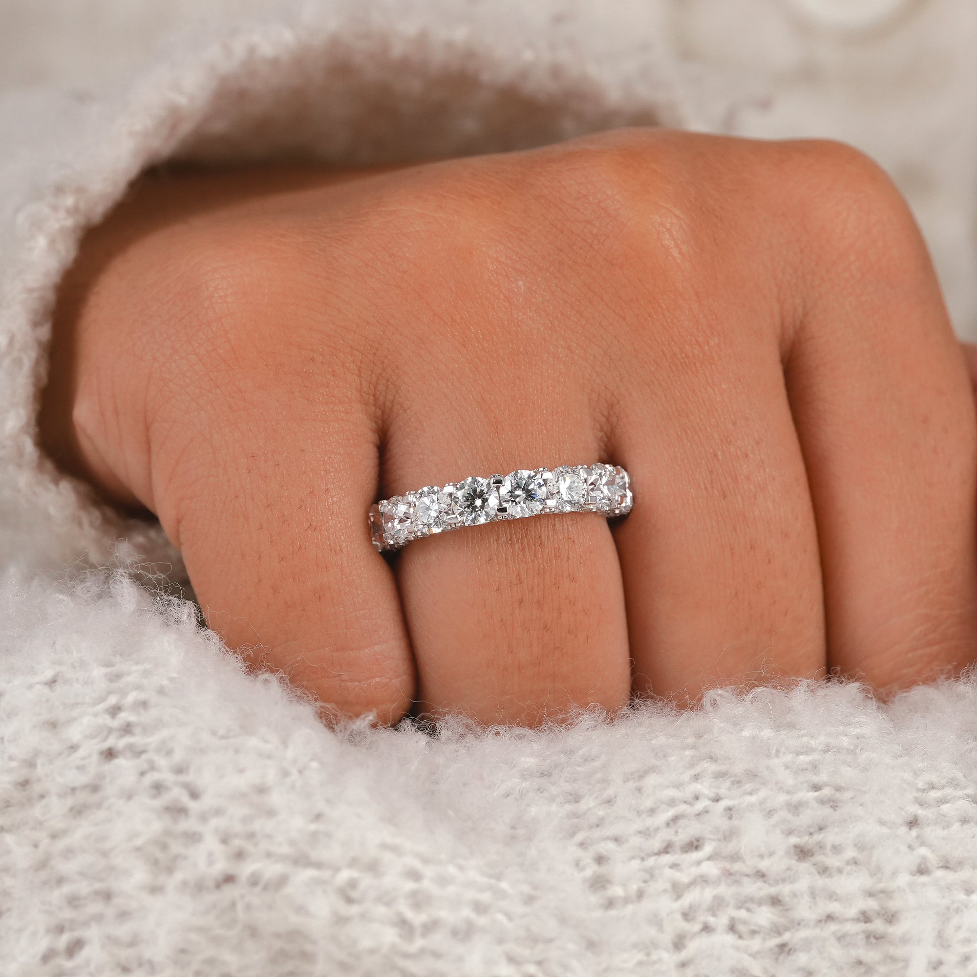 Sustainable round lab grown diamond ring crafted in solid gold with brilliant full circle diamond setting.