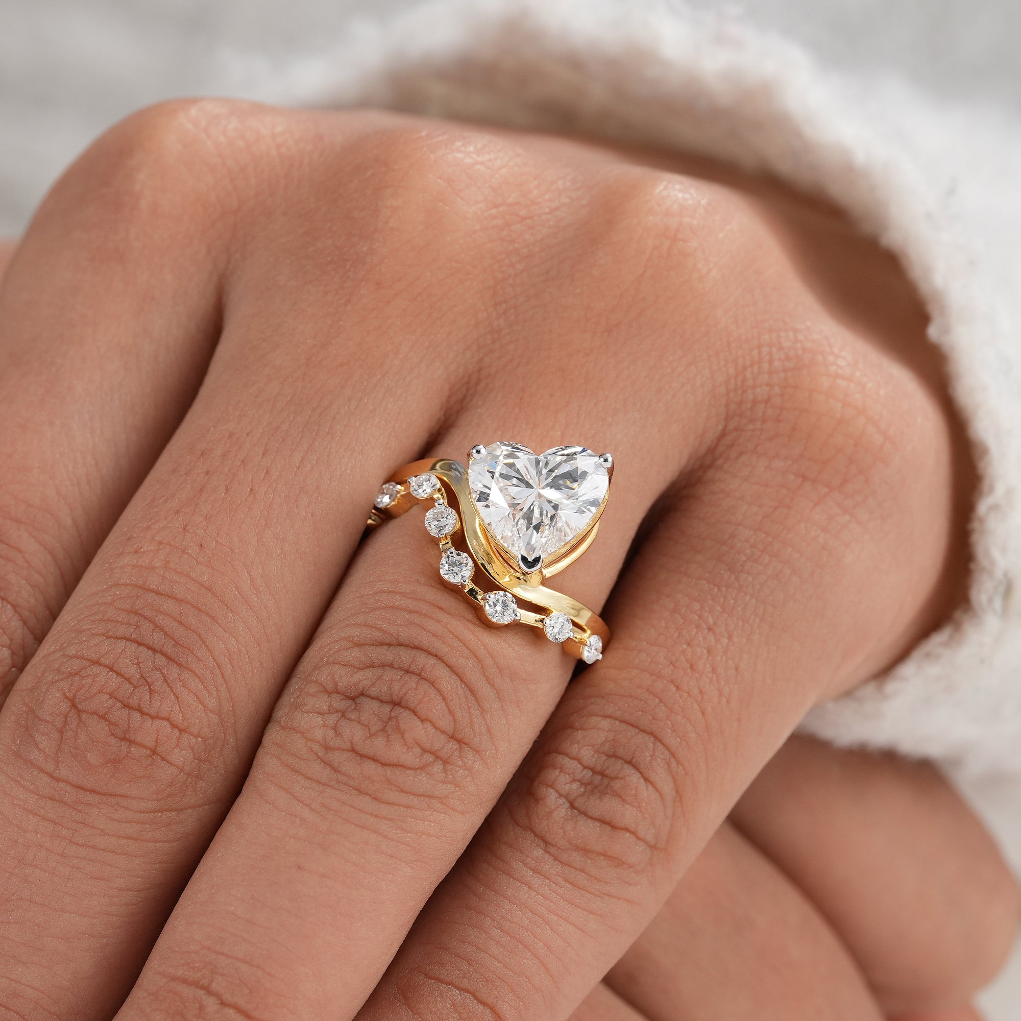Luxury heart shaped lab grown diamond ring for bridal jewelry.