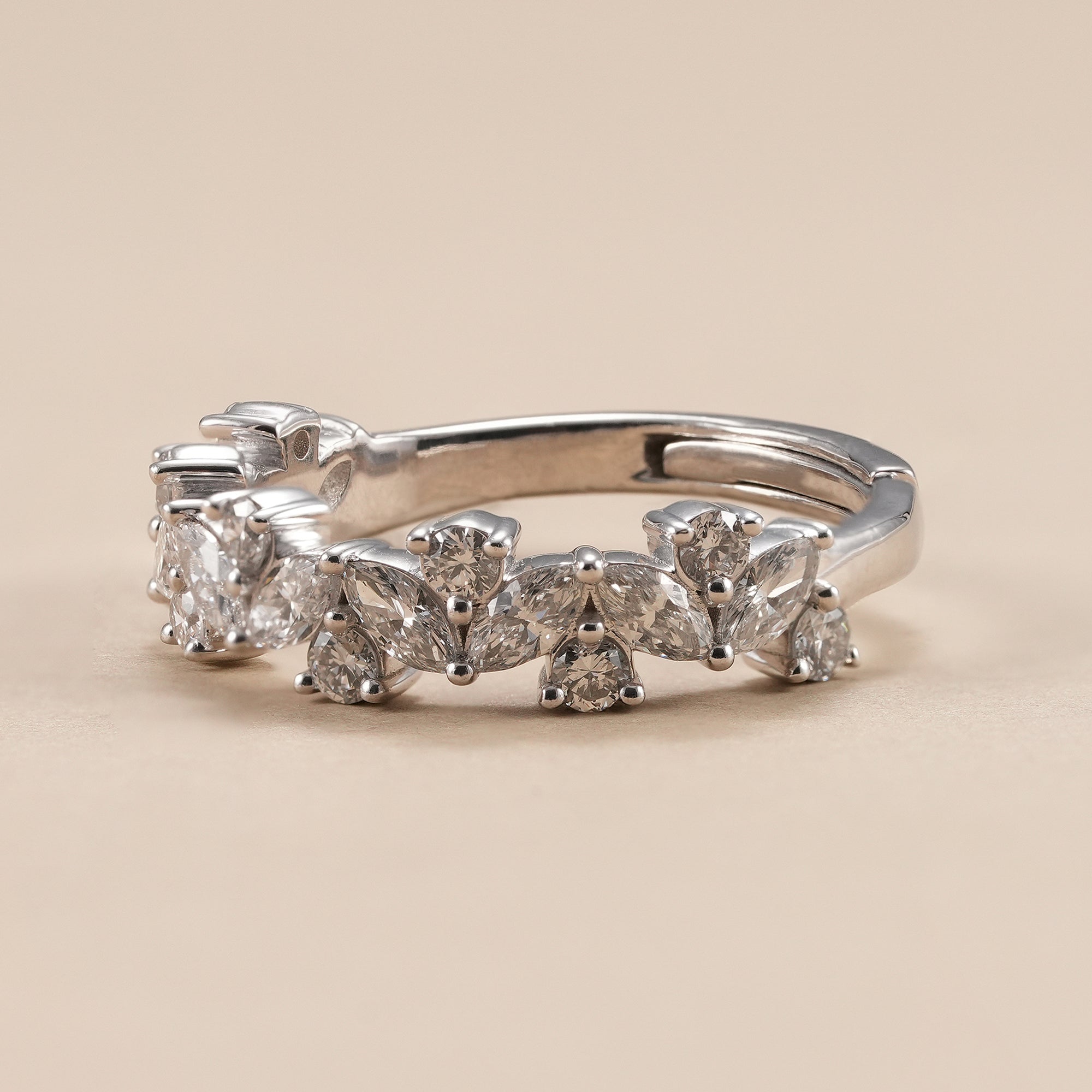 Stackable marquise diamond wedding band handcrafted in white gold.
