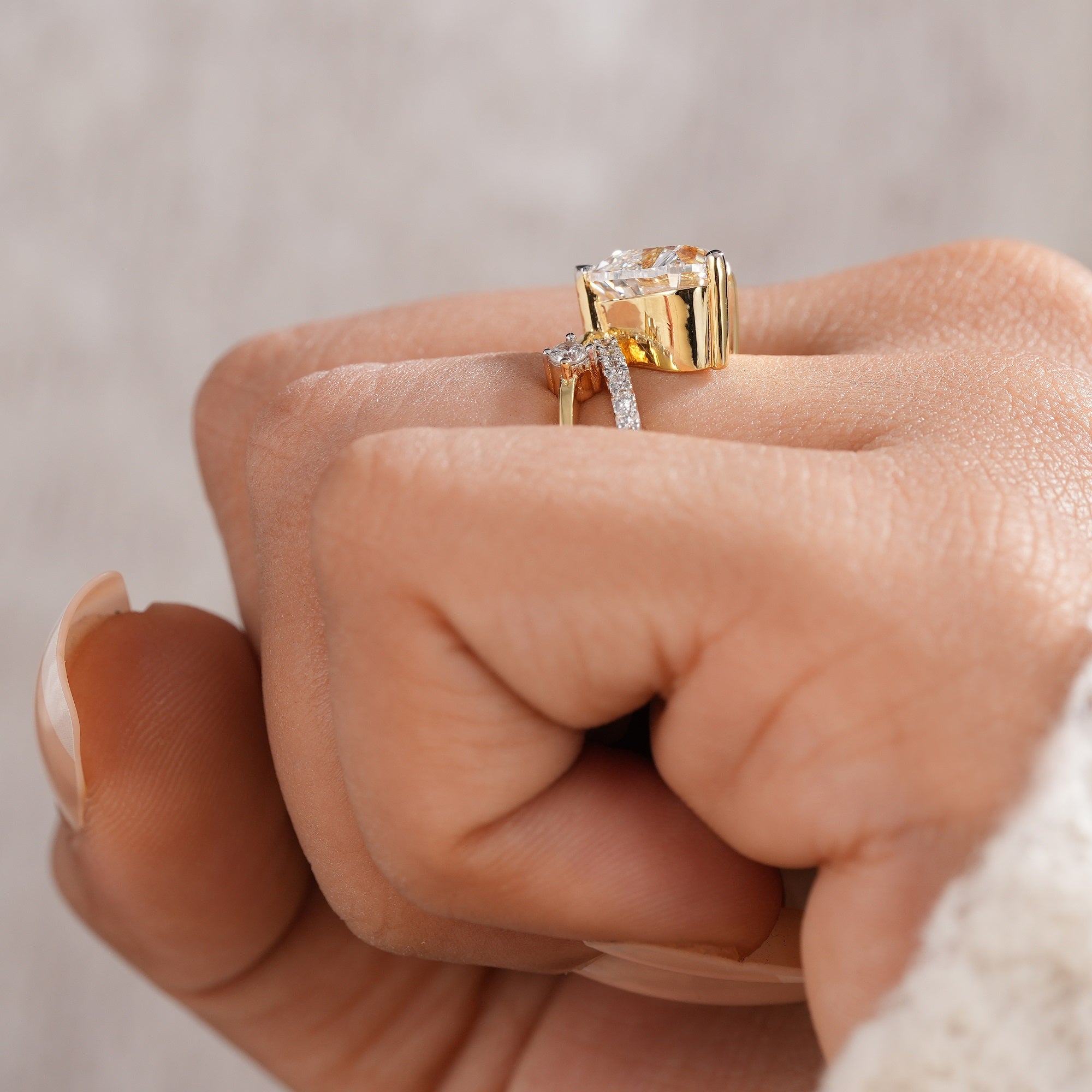 Heart diamond bridal ring with round diamond accented band