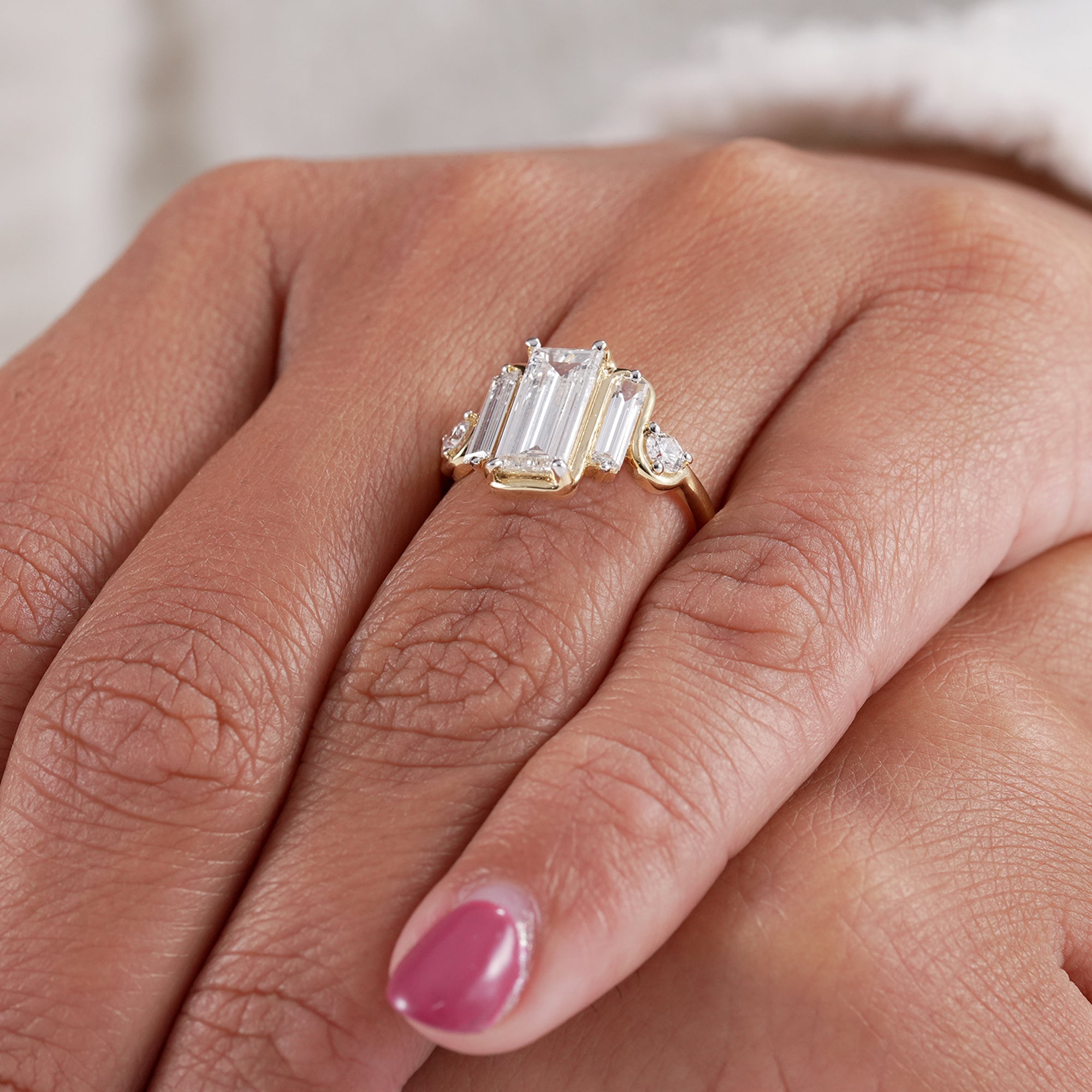 Brilliant Lab Diamond Ring with Side Accents
