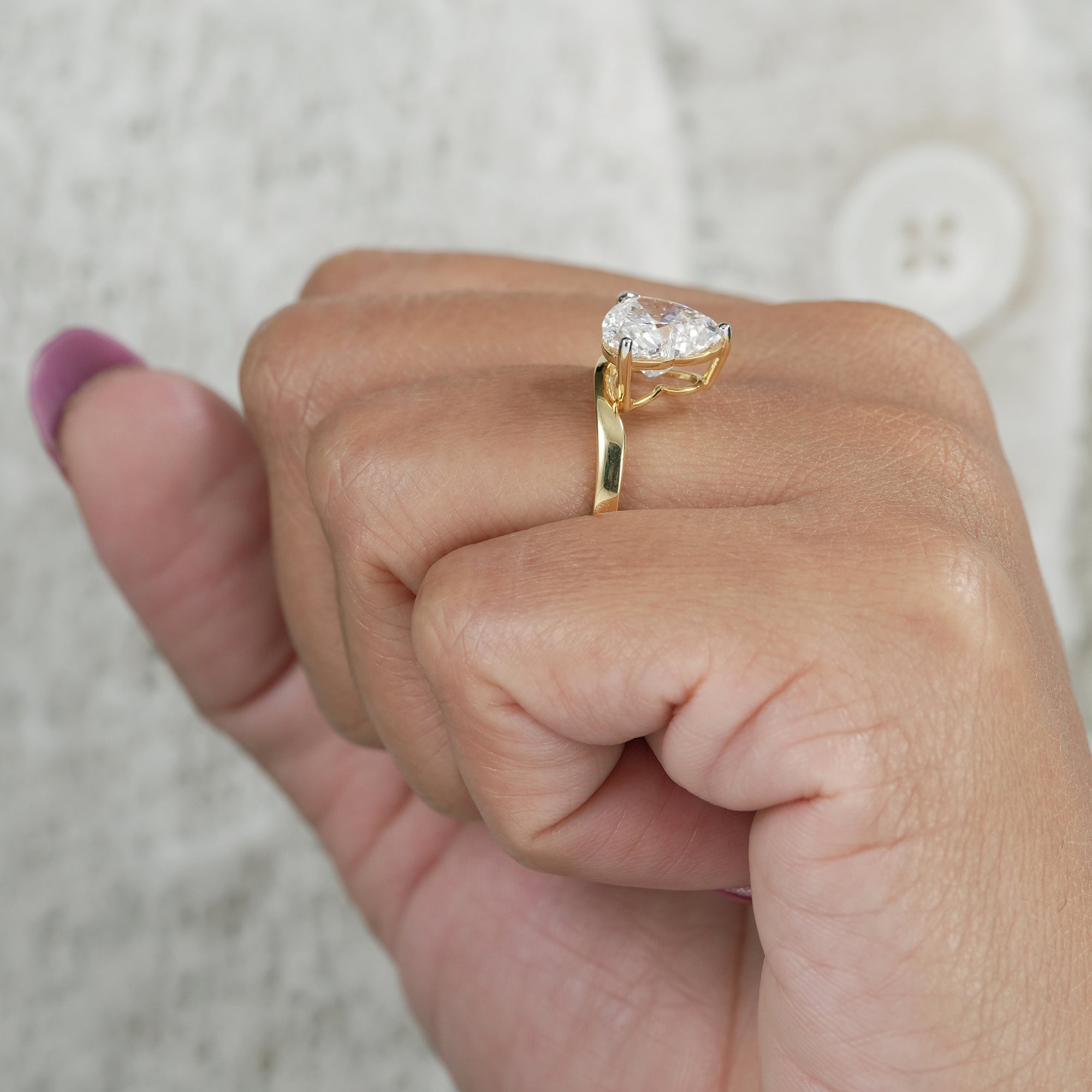 Three prong heart diamond solitaire engagement ring