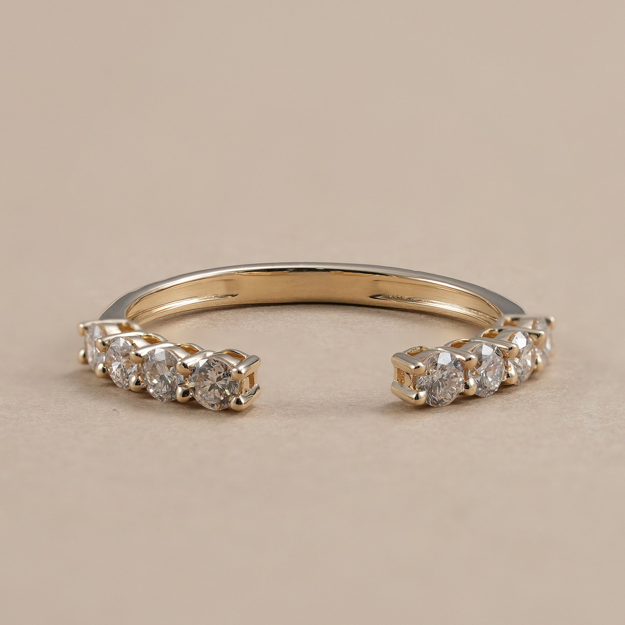Open minimalist stacking band with round lab diamonds