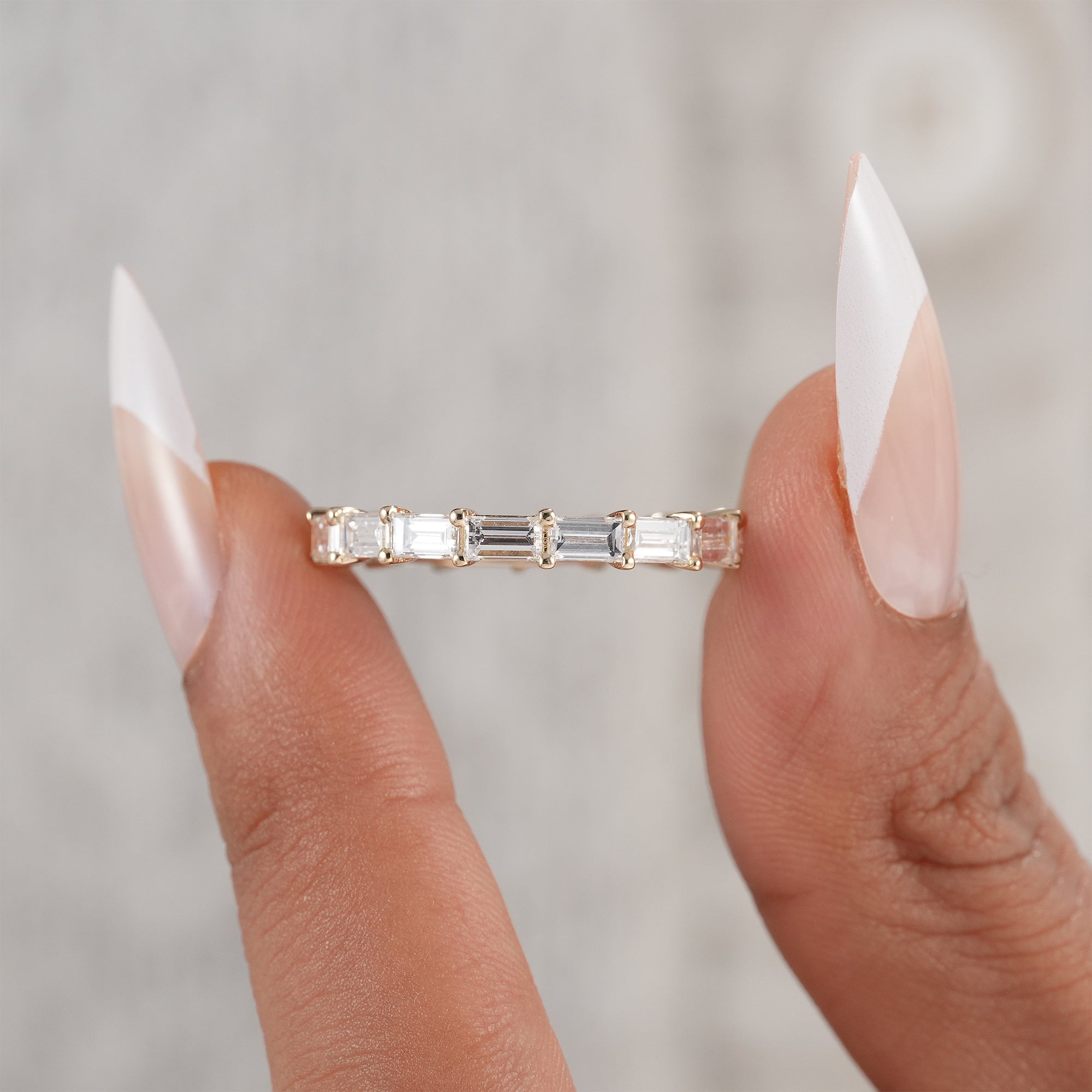 Luxury baguette diamond stackable band.